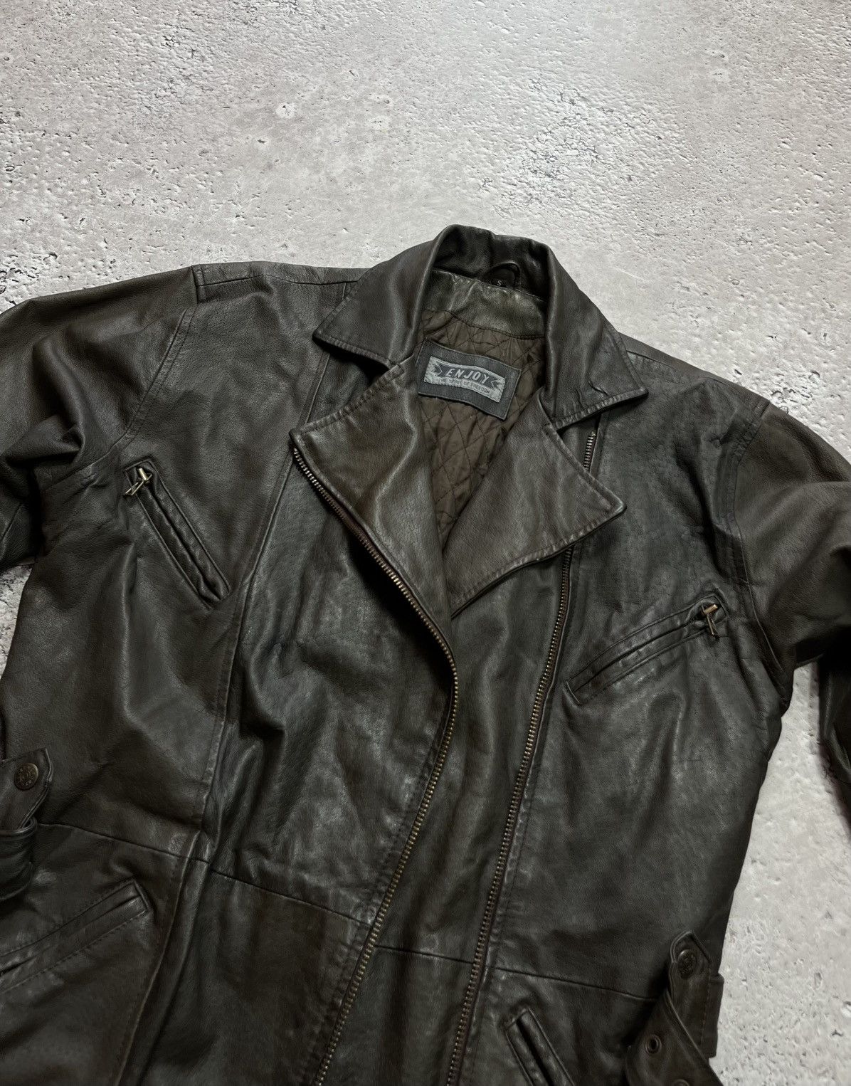 Leather Vintage Enjoy Brown Leather Jacket Belted Biker Style Size S Size US S / EU 44-46 / 1 - 13 Thumbnail