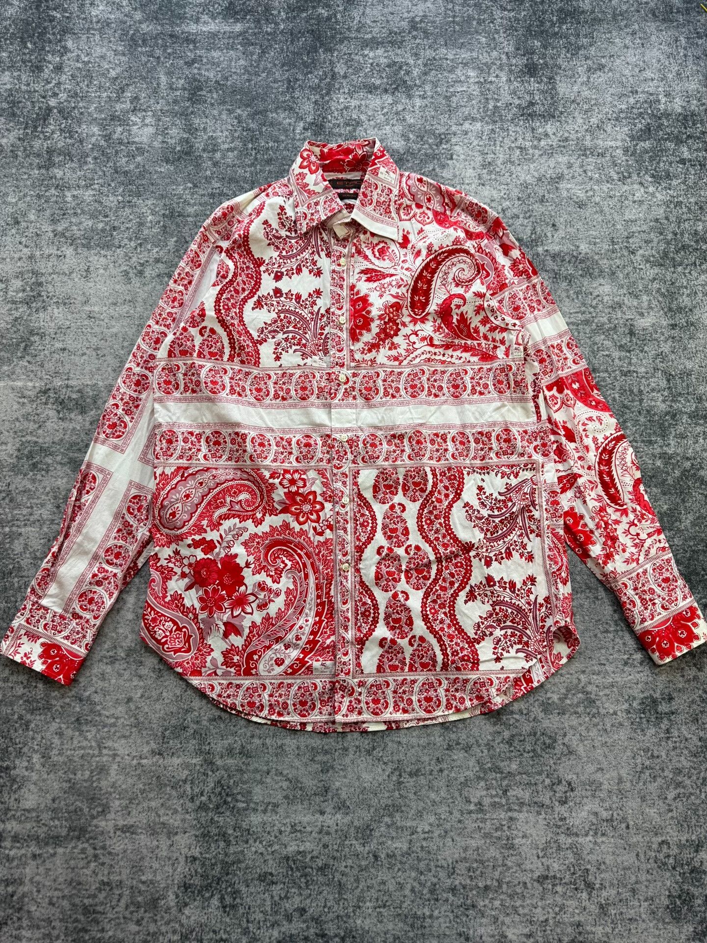 Etro etro red floral pattern shirt Size L / US 10 / IT 46 - 1 Thumbnail