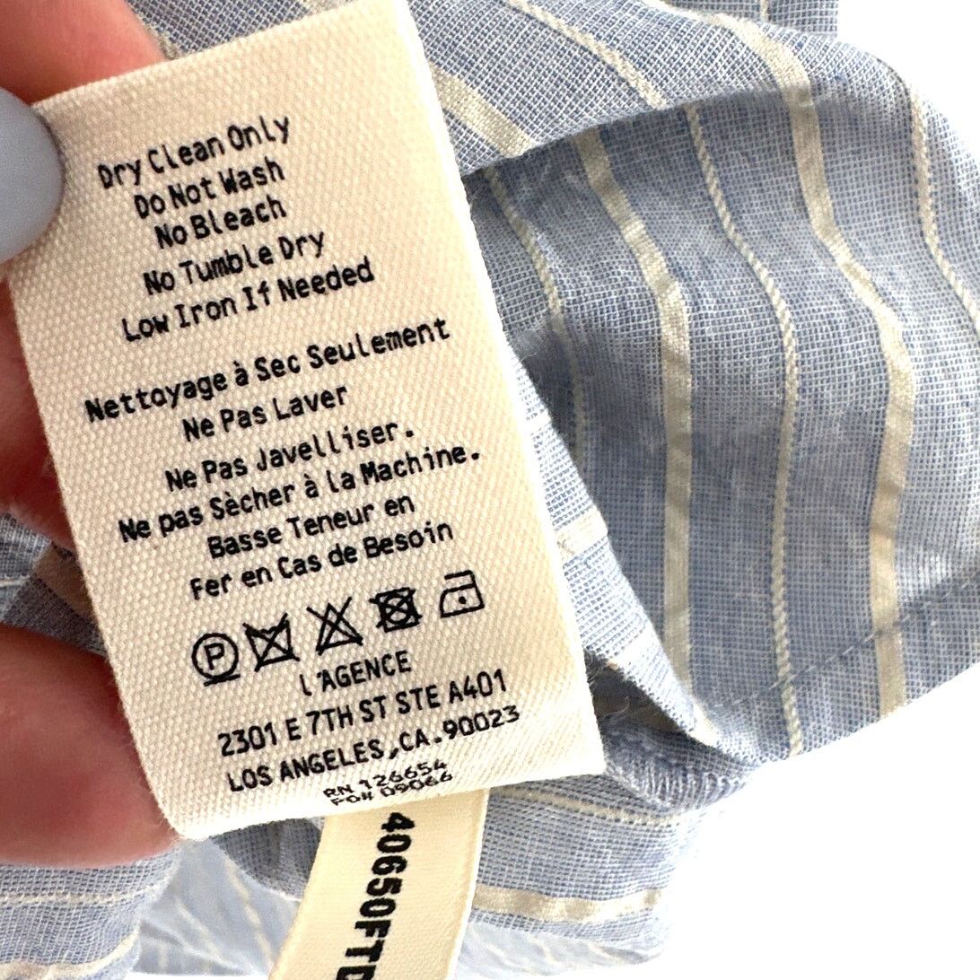 L'AGENCE L'Agence Women's Light Blue/Bone Stripe Daniella Shirt XL Size XL / US 12-14 / IT 48-50 - 8 Thumbnail
