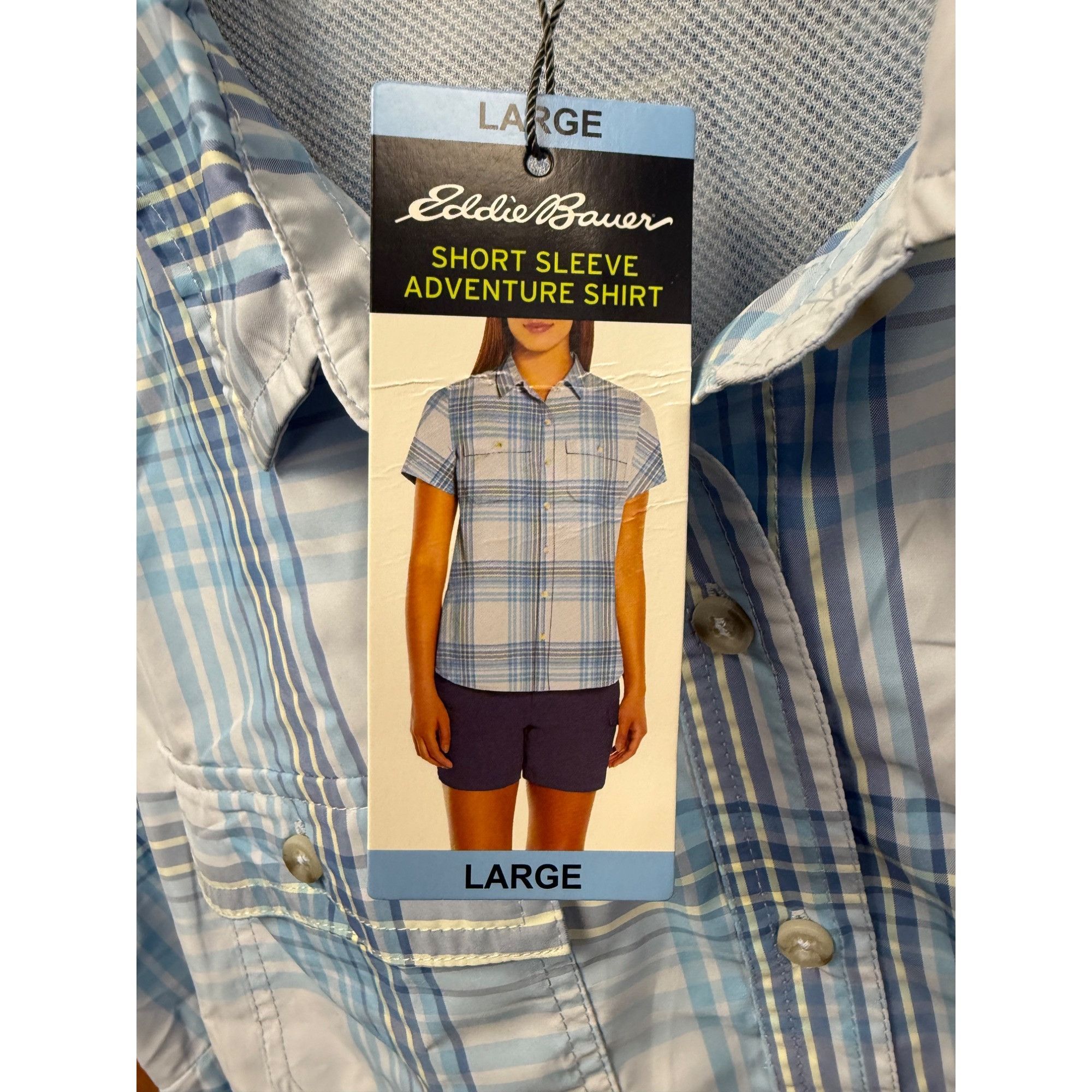 Eddie Bauer Eddie Bauer Short Sleeve Adventure Shirt Large Blue Plaid Qu Size L / US 10 / IT 46 - 4 Thumbnail