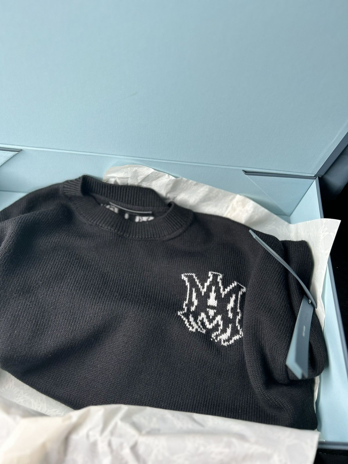 Amiri AMIRI Black Crewneck Sweater with White Monogram Size S / US 4 / IT 40 - 1 Thumbnail