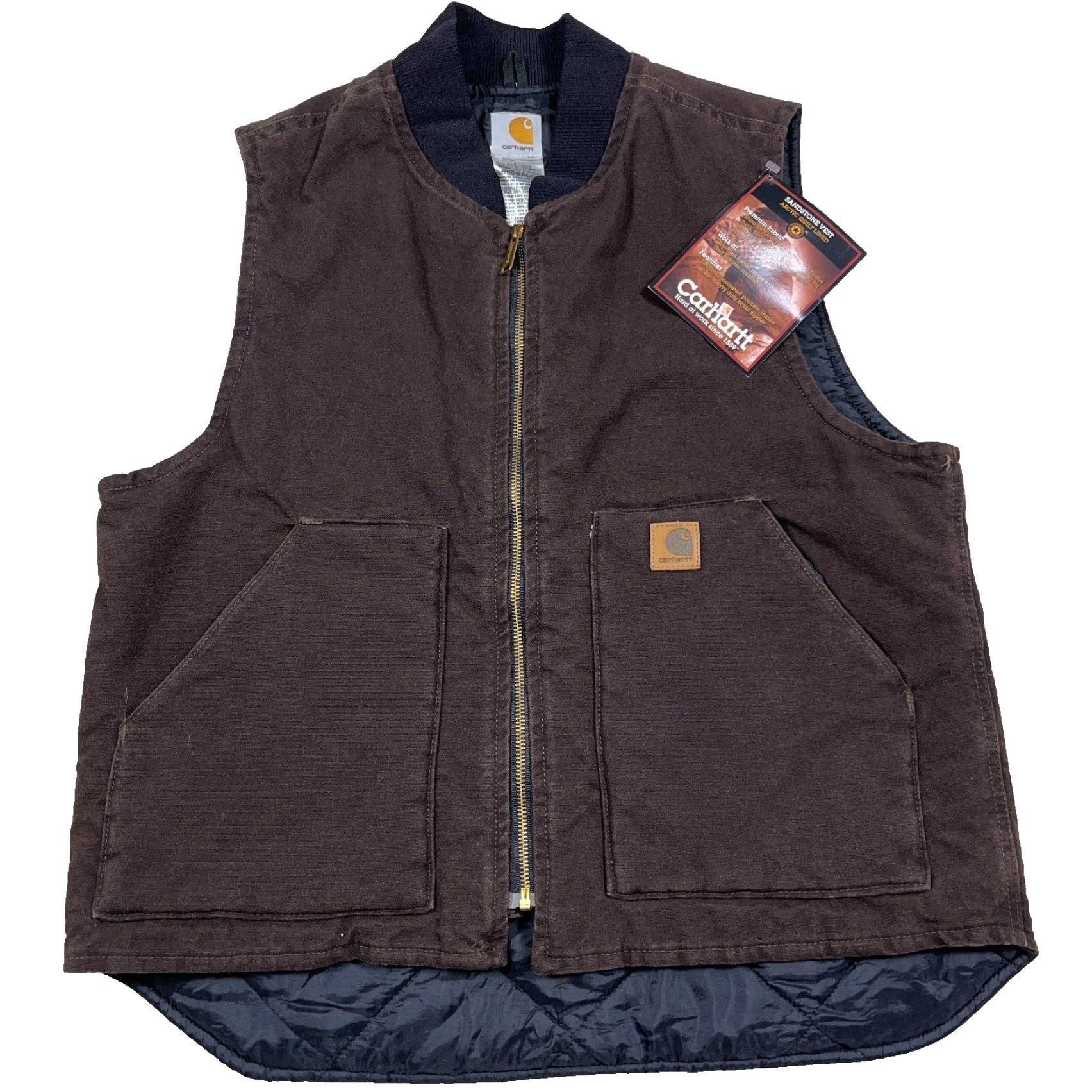 Carhartt VINTAGE Carhartt Vest Men L Brown Duck Canvas Quilt Lined VO2 DKB Full Zip Insulated Pockets Wool Pattern: Solid USA Theme: Hunting Mens Size US L / EU 52-54 / 3 - 2 Thumbnail