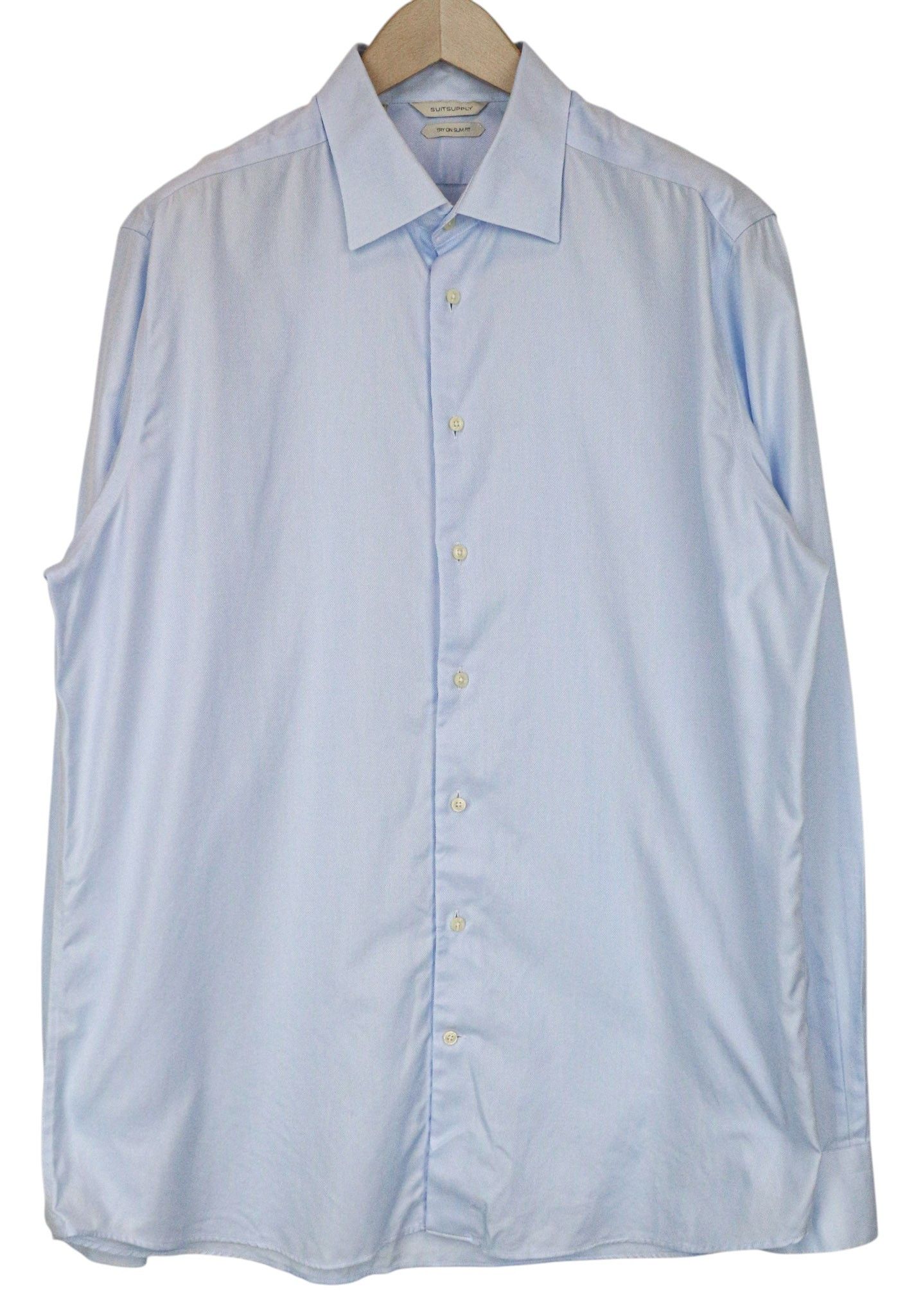 Suitsupply 45-7/17 3/4L Slim Blue Cotton Button-Up Shirt 79165 Size 44L - 10 Thumbnail