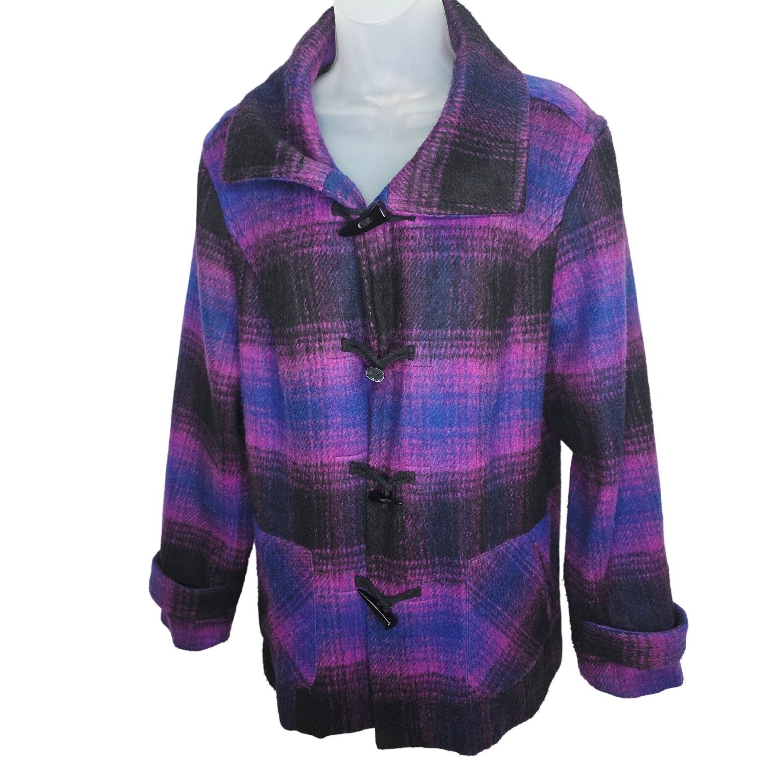 Coldwater Creek Coldwater Creek Purple & Black Plaid Wool Blend Jacket Size XL / US 12-14 / IT 48-50 - 1 Thumbnail