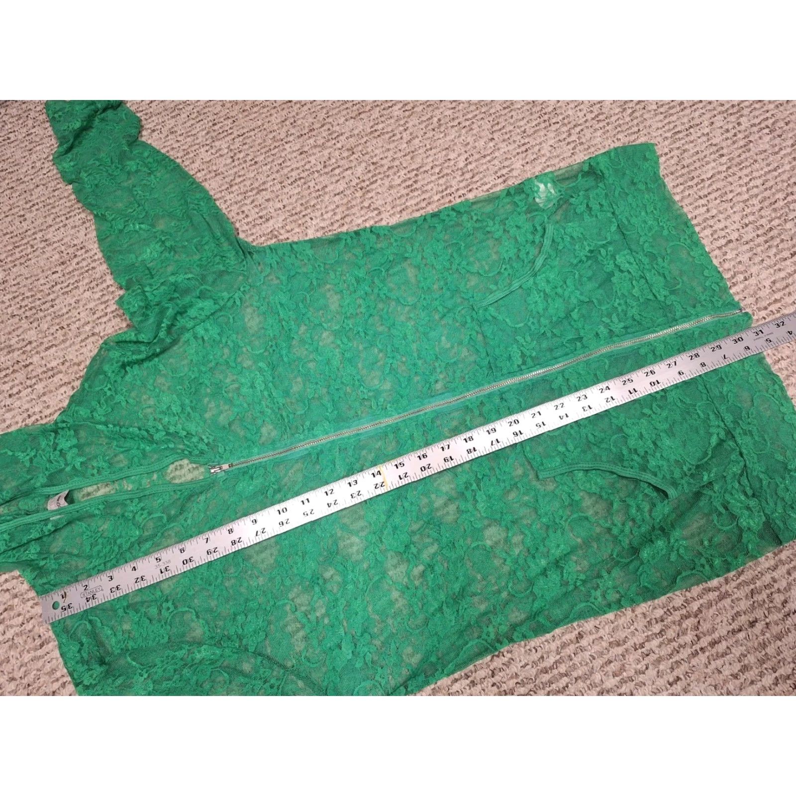 Vogue VINTAGE Evogues Womens Hoodie 3XL Green Lace Zip Fairy Lingerie Full Zip Activewear Womens Size XXL / US 16-18 / IT 52-54 - 6 Thumbnail