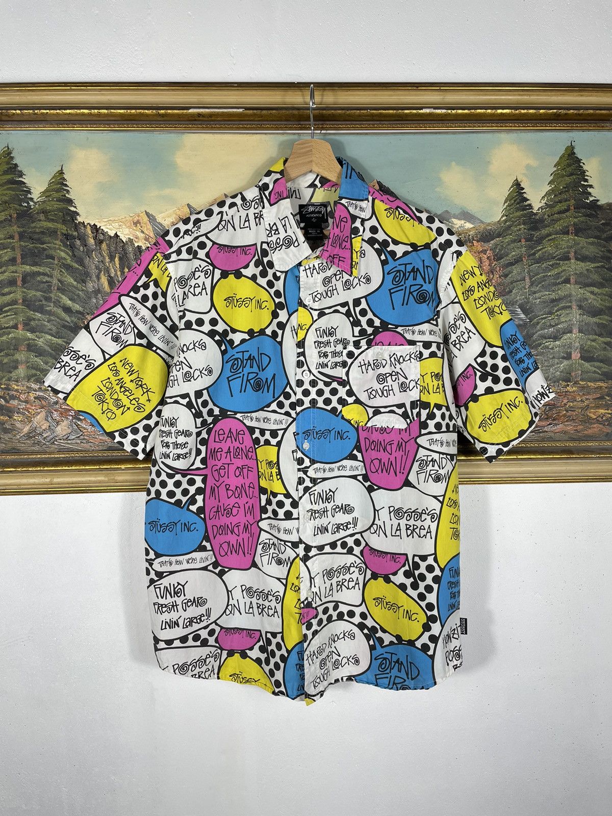 Multicolor Comics Shirt Button Ups Retro Y2k 00s Stussy