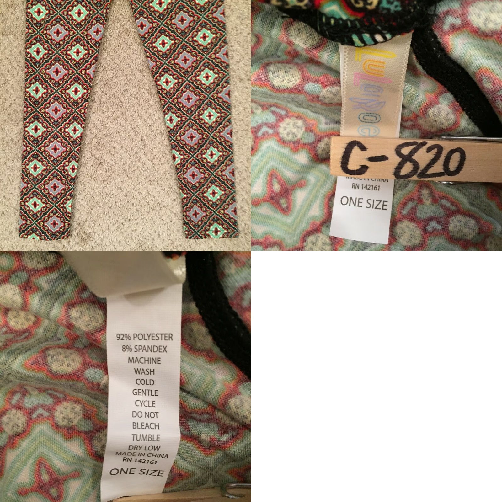 Vintage LuLaRoe Leggings OS One Size Red-Green Geometric Elastic Waist Jogger Womens Infrared? Size 42" / US 20 - 8 Thumbnail