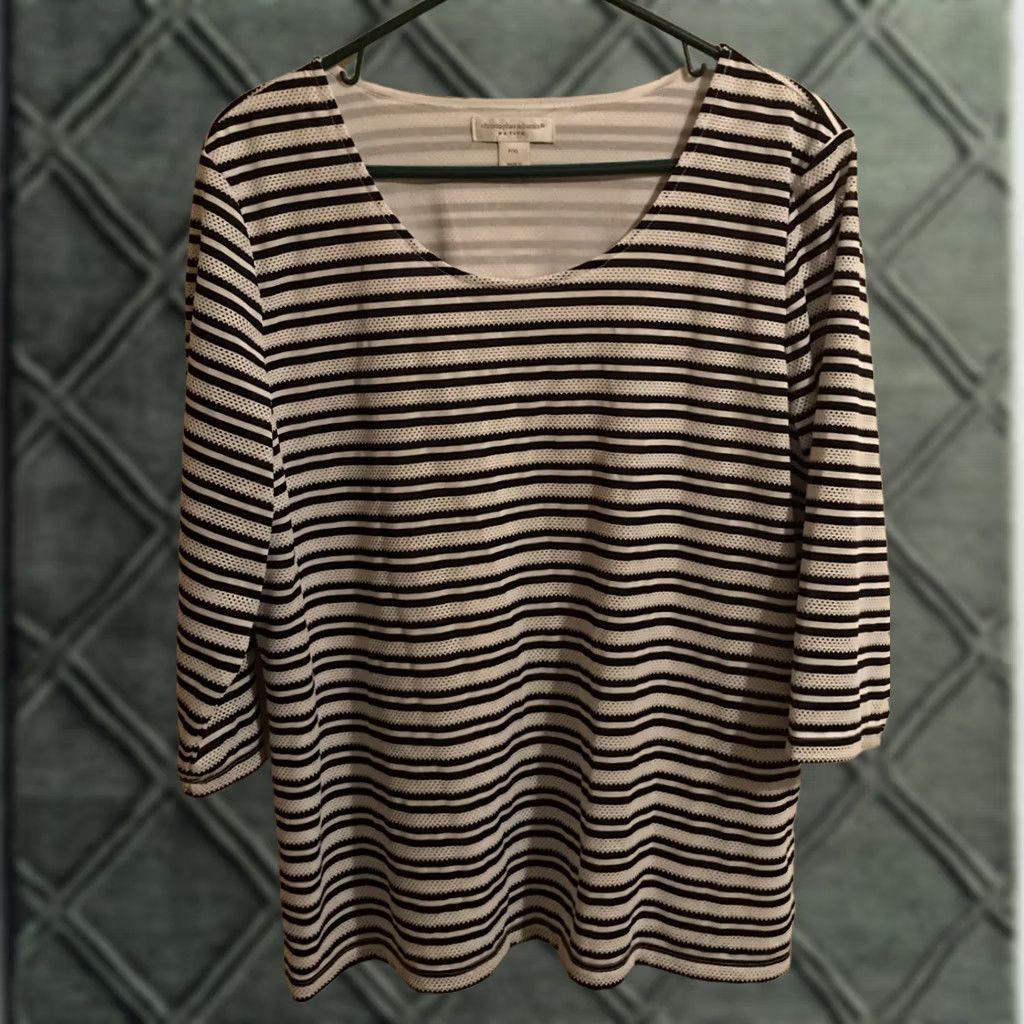 Vintage Christopher Banks Blouse Shirt Petite XL 3/4 Sleeve Striped Black White Round Neck Womens B518 Size XL / US 12-14 / IT 48-50 - 1 Thumbnail