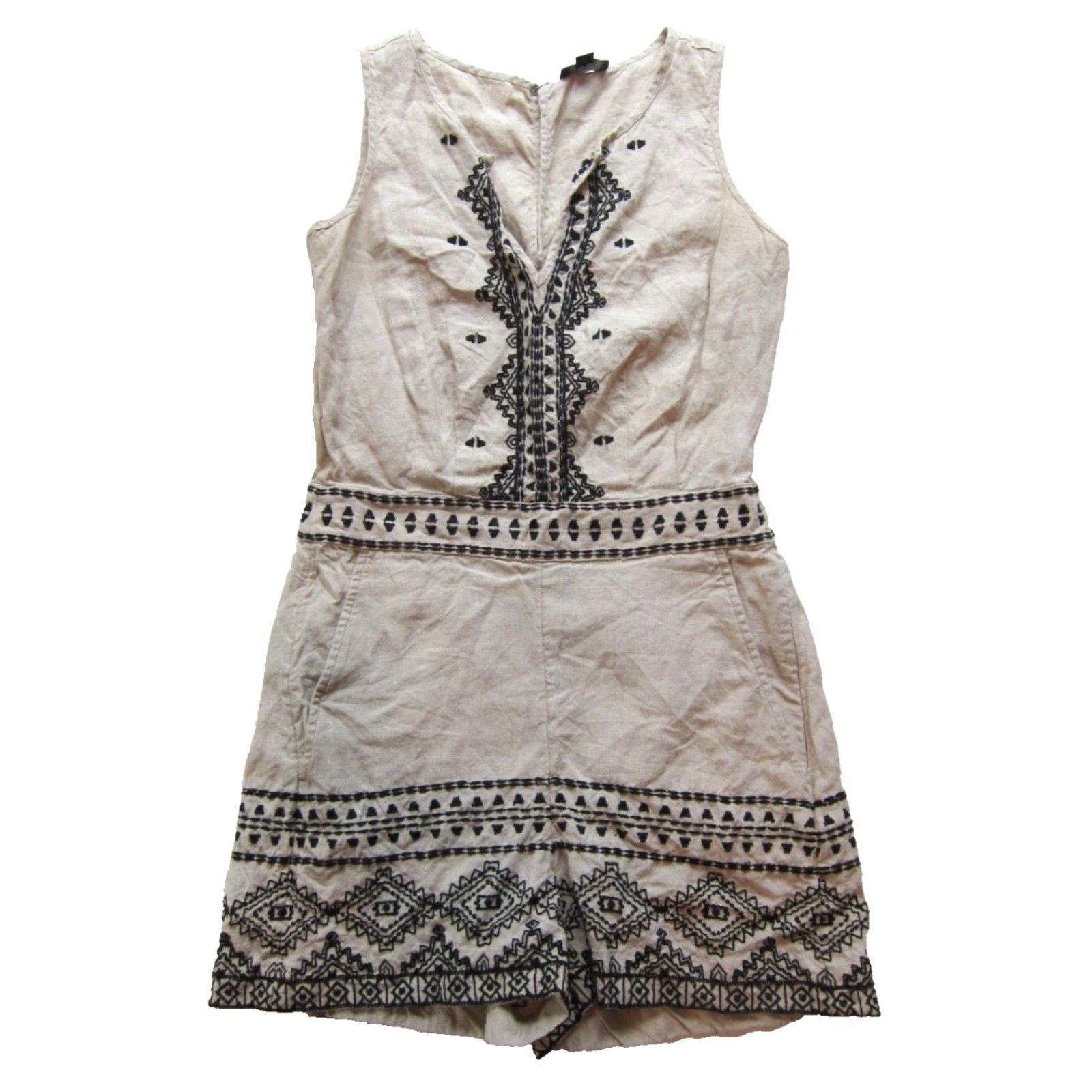 Ann Taylor Ann Taylor Loft Romper One-Piece Women XS Linen Embroidered Sleeveless V-Neck Pockets 100% Linen Beige Brown Embroidered Romper Women 00 Size 26" / US 2 / IT 38 - 2 Thumbnail