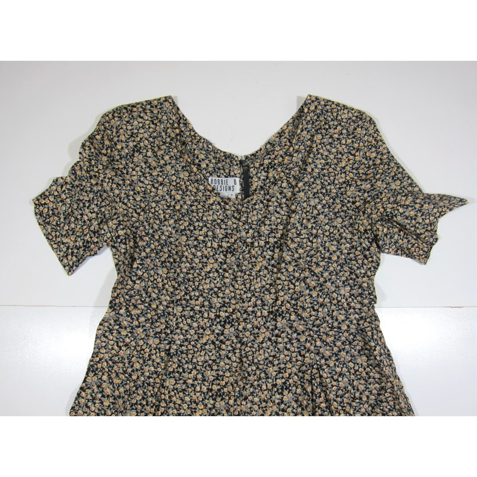 Vintage Robbie B Designs Green Black Floral Sheath Shift Tunic Sun Dress Women Size 6 Size M / US 6-8 / IT 42-44 - 4 Thumbnail