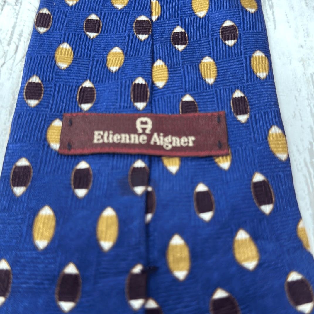 Etienne Aigner VINTAGE Etienne Aigner Tie Unisex 58" Silk Blue Gold 4" 100% Made in USA Mens Womens Size ONE SIZE - 4 Thumbnail