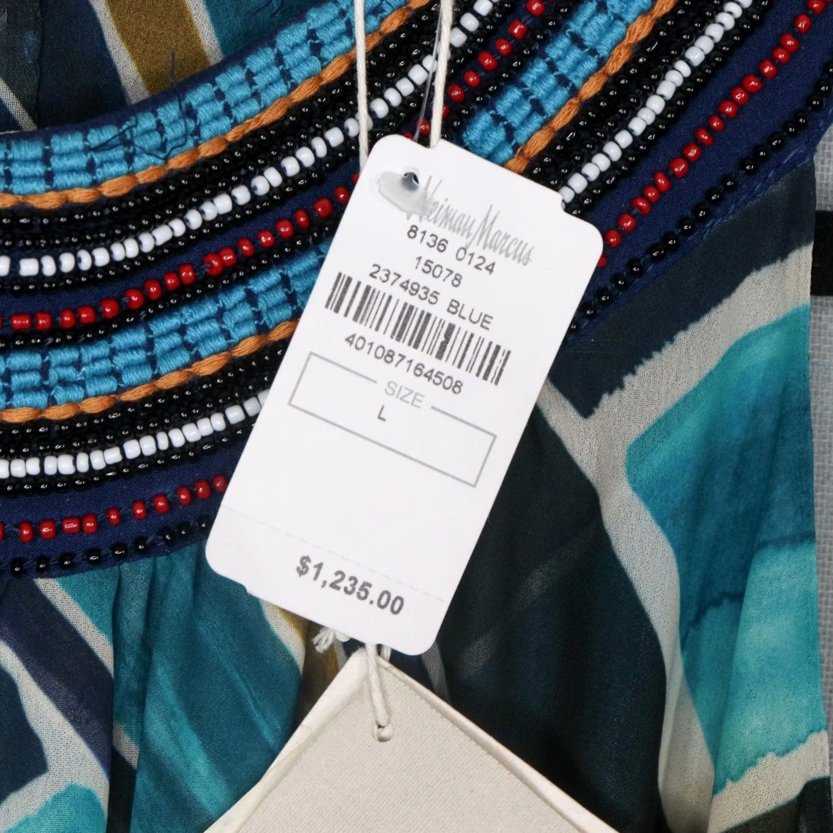 Vintage Talitha Maxi Dress Large Sleeveless Halter Painted Print Handkerchief Hem Blue Dress Womens Large Halter Beach Pattern Casual Party/Cocktail Blue Size L / US 10 / IT 46 - 5 Thumbnail