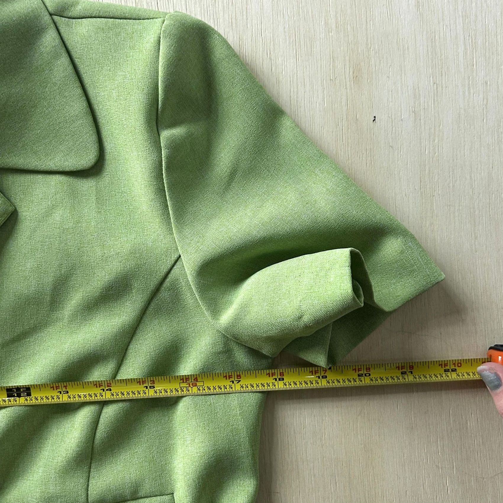 Vintage Sweet Suit Blazer Jacket Womens 8P Green Short Sleeve Notch Lapel Career Work Size 30" / US 8 / IT 44 - 3 Thumbnail