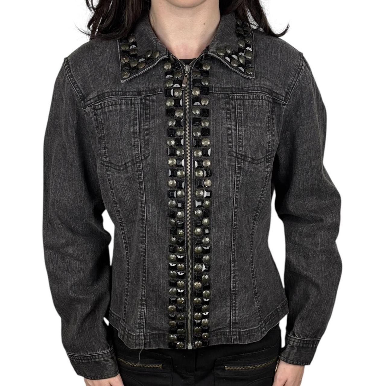 Vintage Y2K Ruby Rd Black Studded Denim Zip-Up Jacket Size L / US 10 / IT 46 - 1 Thumbnail