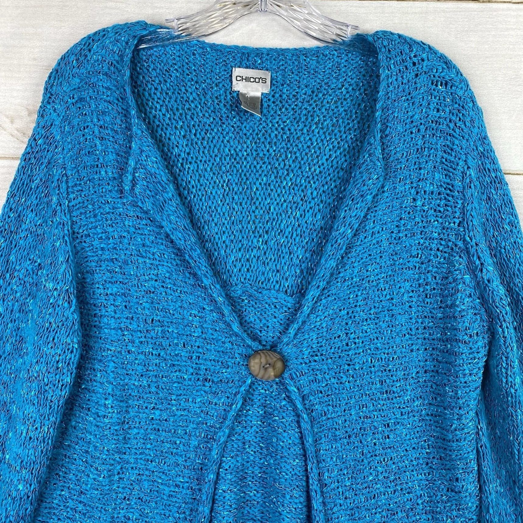Vintage Chico's Cardigan Sweater XL Blue Open Knit Buttons Raglan Sleeves Women's Casual 80s Bohemian 90s Classic Size XL / US 12-14 / IT 48-50 - 2 Thumbnail