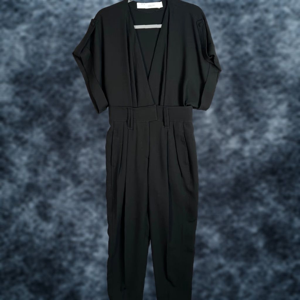 Iro IRO Jumpsuit Womens Size 36 Black Caspian V-Neck Pleated Straight Leg One-Piece Party/Cocktail Shirt? Size 25" / US 0 / IT 36 - 1 Thumbnail