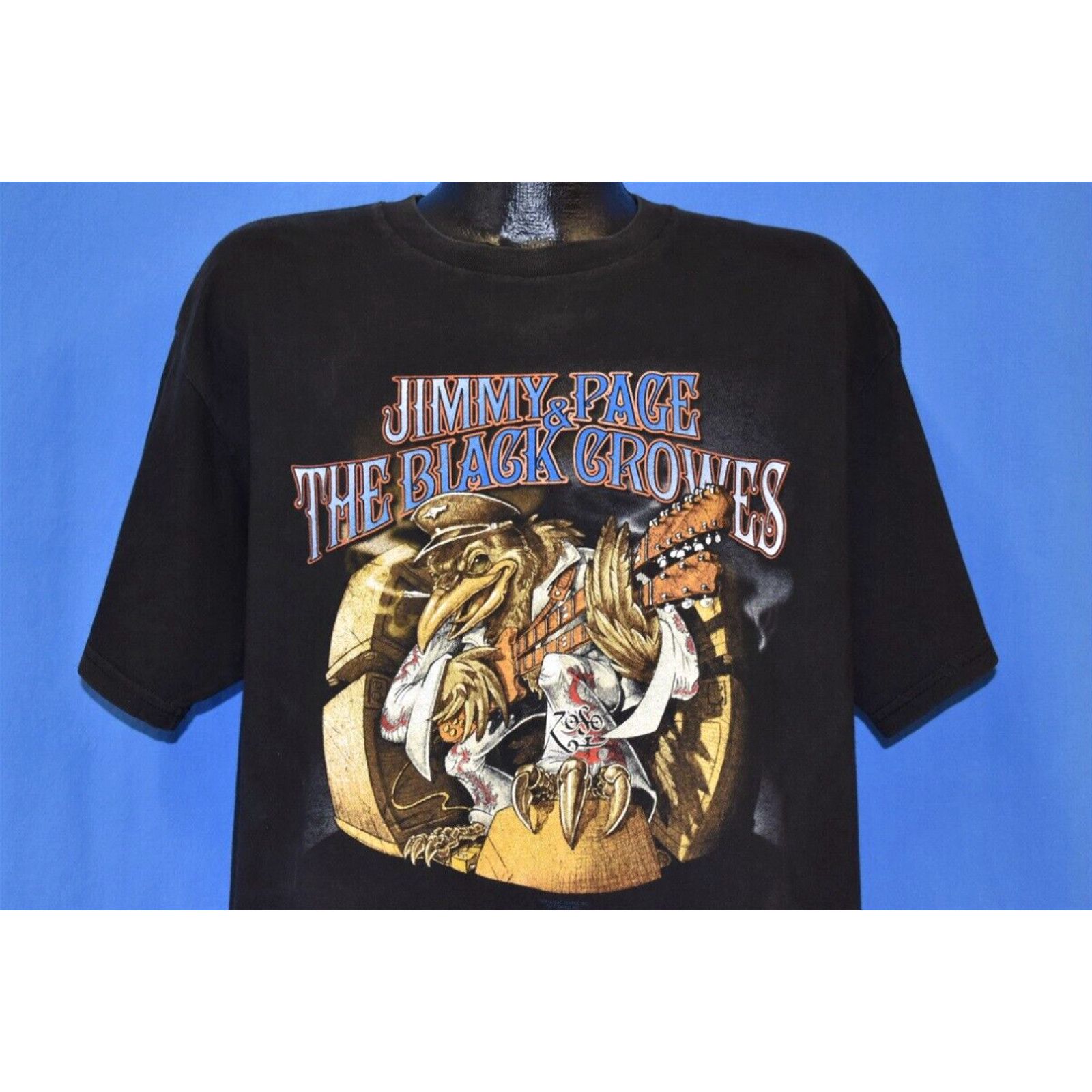 image of Tultex VTG 90's Jimmy Page Black Crowes Live At Greek Tour Zoso Rock Concert T-Shirt XL in White