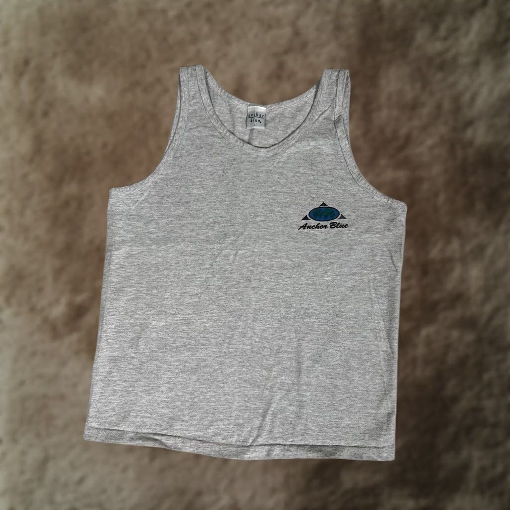 Anchor Blue VINTAGE Anchor Blue Tank Top Shirt Large Gray Single Stitch Men T-Shirt 90s Beach Summer Certainly Vintage 1990s Size US L / EU 52-54 / 3 - 1 Thumbnail