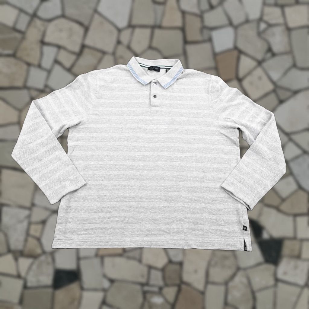 Ted Baker Ted Baker Polo Shirt Mens Large Gray Stripes Textured Snap Up Long Sleeve Casual Size US XL / EU 56 / 4 - 1 Thumbnail