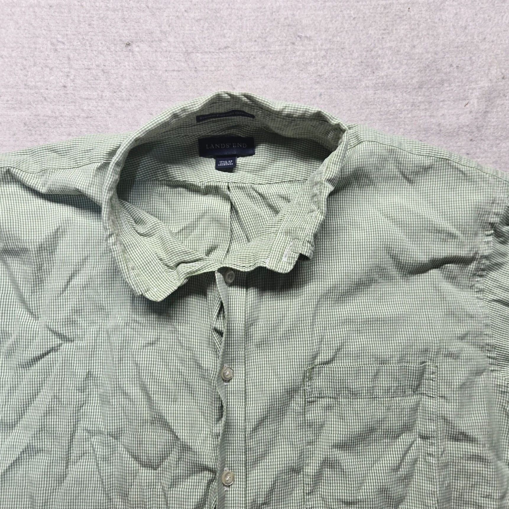 Lands' End Lands' End Green Check Long Sleeve Button-Up Shirt Adult Mens 17.5 34 Classic Casual Size US XL / EU 56 / 4 - 2 Thumbnail