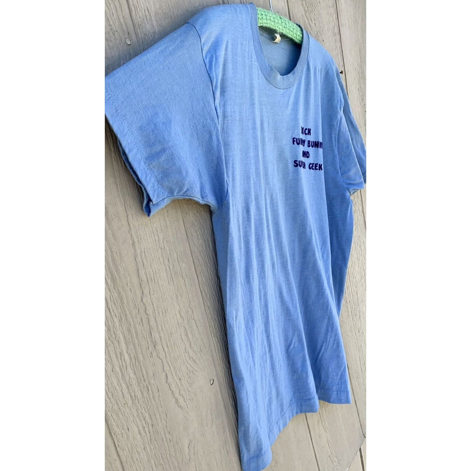 Vintage VINTAGE Rick Funny Bunny and Super Geek t-shirt (iron on lettering) 80s 1980s L Shirt Unisex Blue Screen Stars 1980s Mens Womens Girls Boys Size US L / EU 52-54 / 3 - 5 Thumbnail