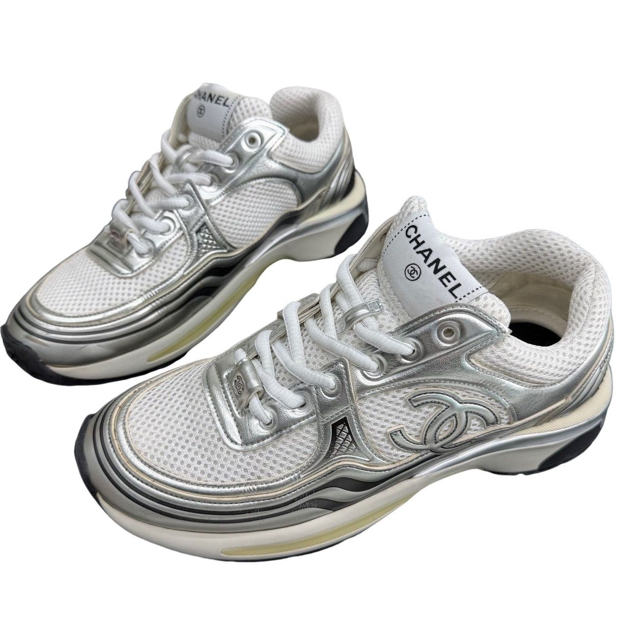 Chanel Chanel Silver Metallic Low-Top Sneakers 37.5 Size US 7.5 / IT 37.5 - 1 Thumbnail