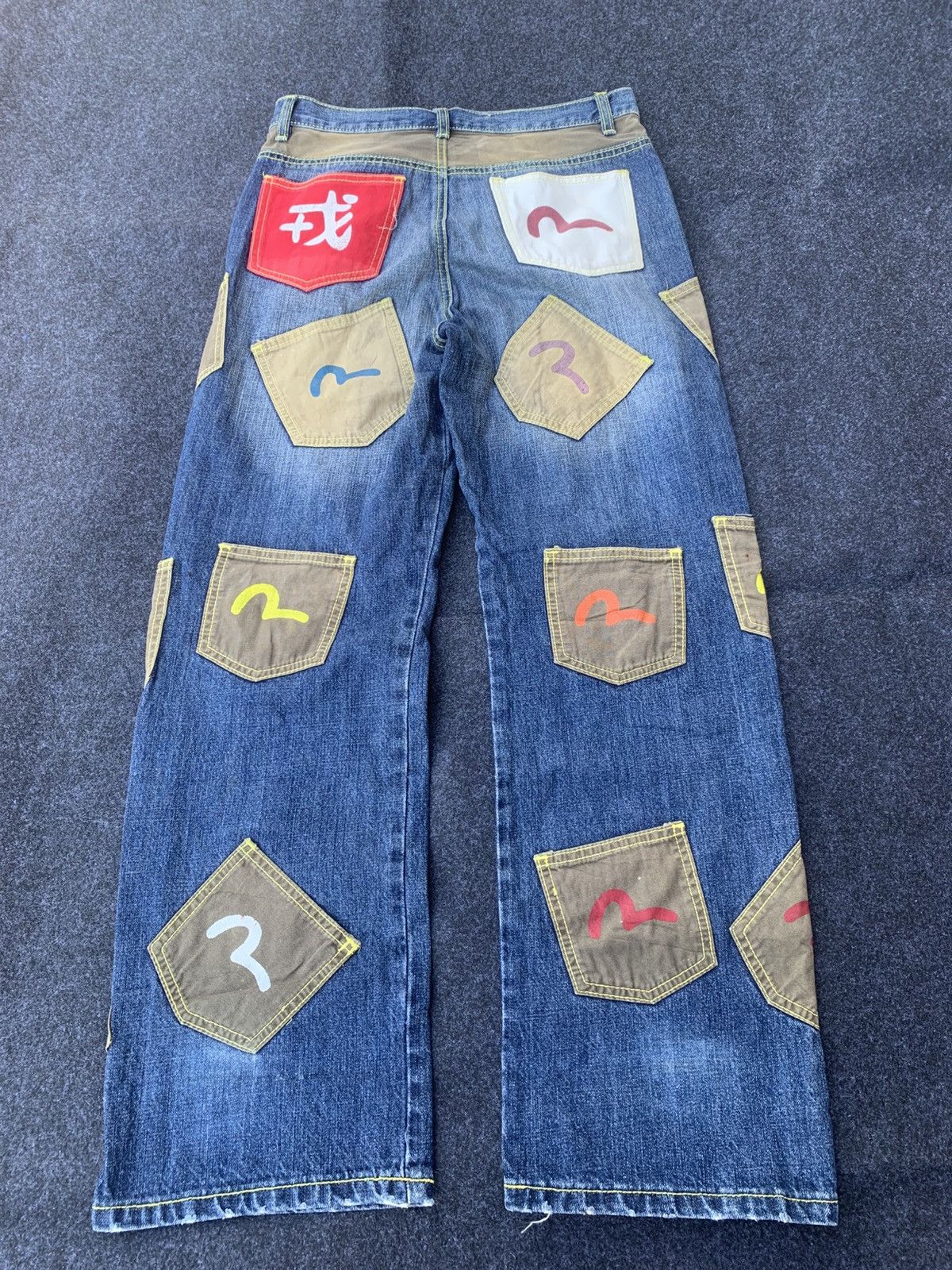 Japanese Brand Vintage Big Stroke Multi-Pocket Denim Jeans (Evisu Style) Size US 29 - 1 Thumbnail