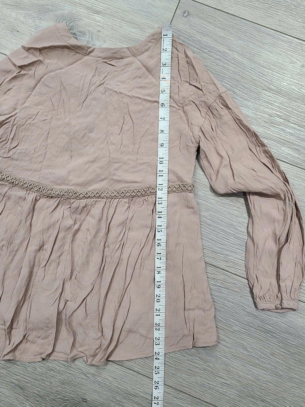 Designer Altar'd State Top Small Tan Long Sleeve V Neck Lace Up Size S / US 4 / IT 40 - 4 Thumbnail