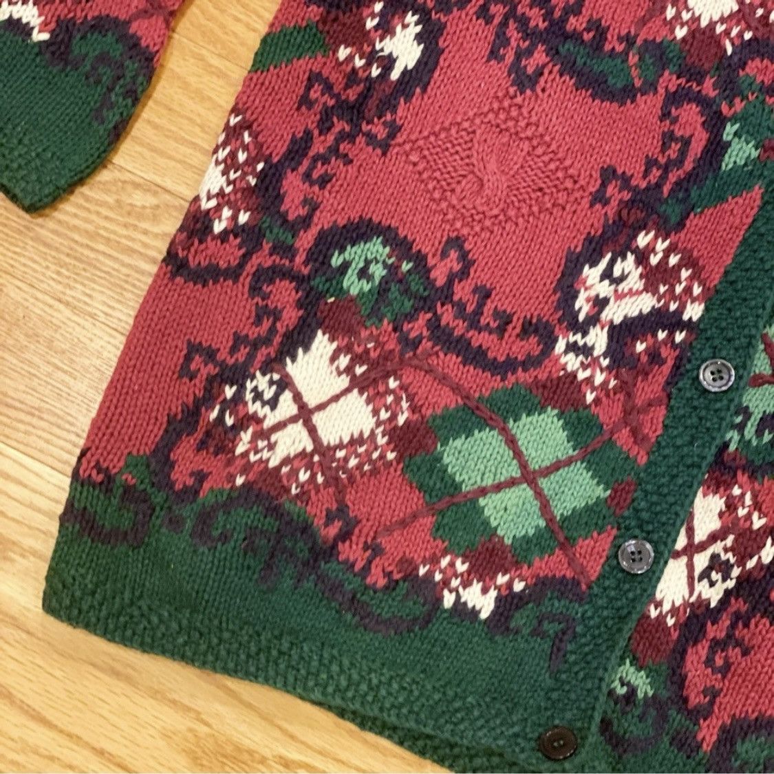 Vintage Vintage Oversized Chunky Cardigan Sweater Argyle Plaid L Red Size L / US 10 / IT 46 - 4 Thumbnail