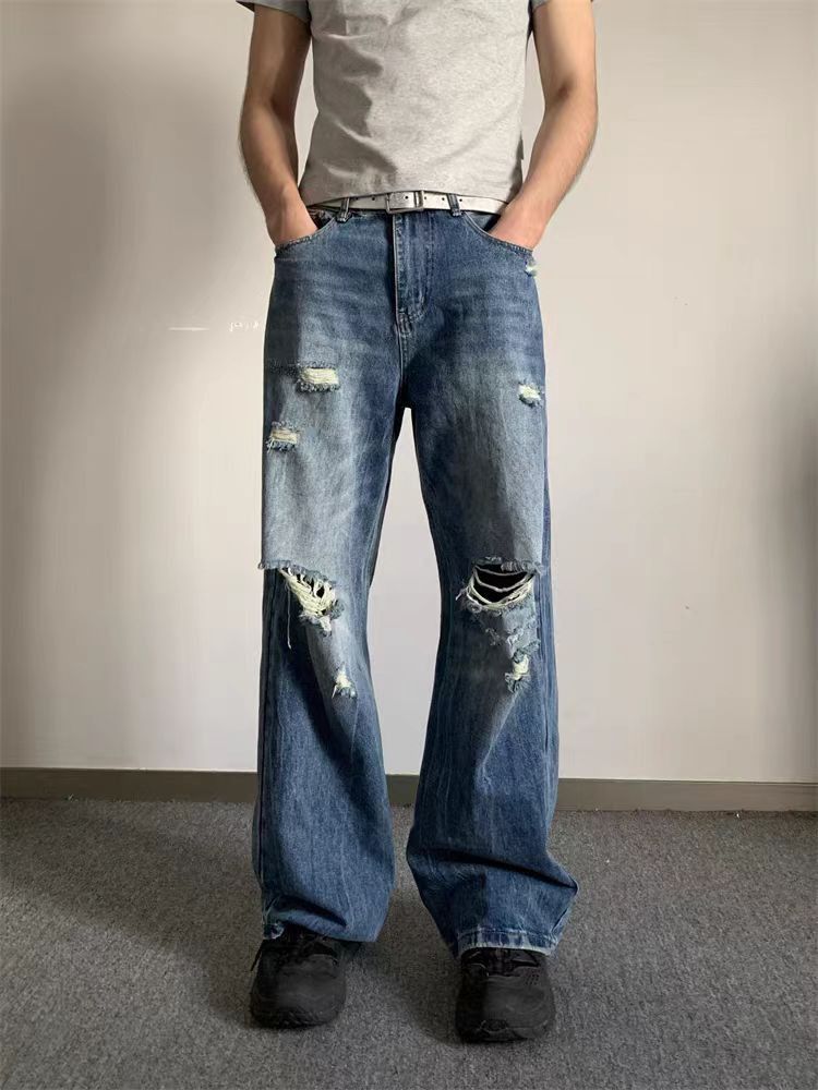 Japanese Brand × Jean Vintage Ripped Loose High Street Straight Leg Jeans Size US 30 / EU 46 - 2 Thumbnail