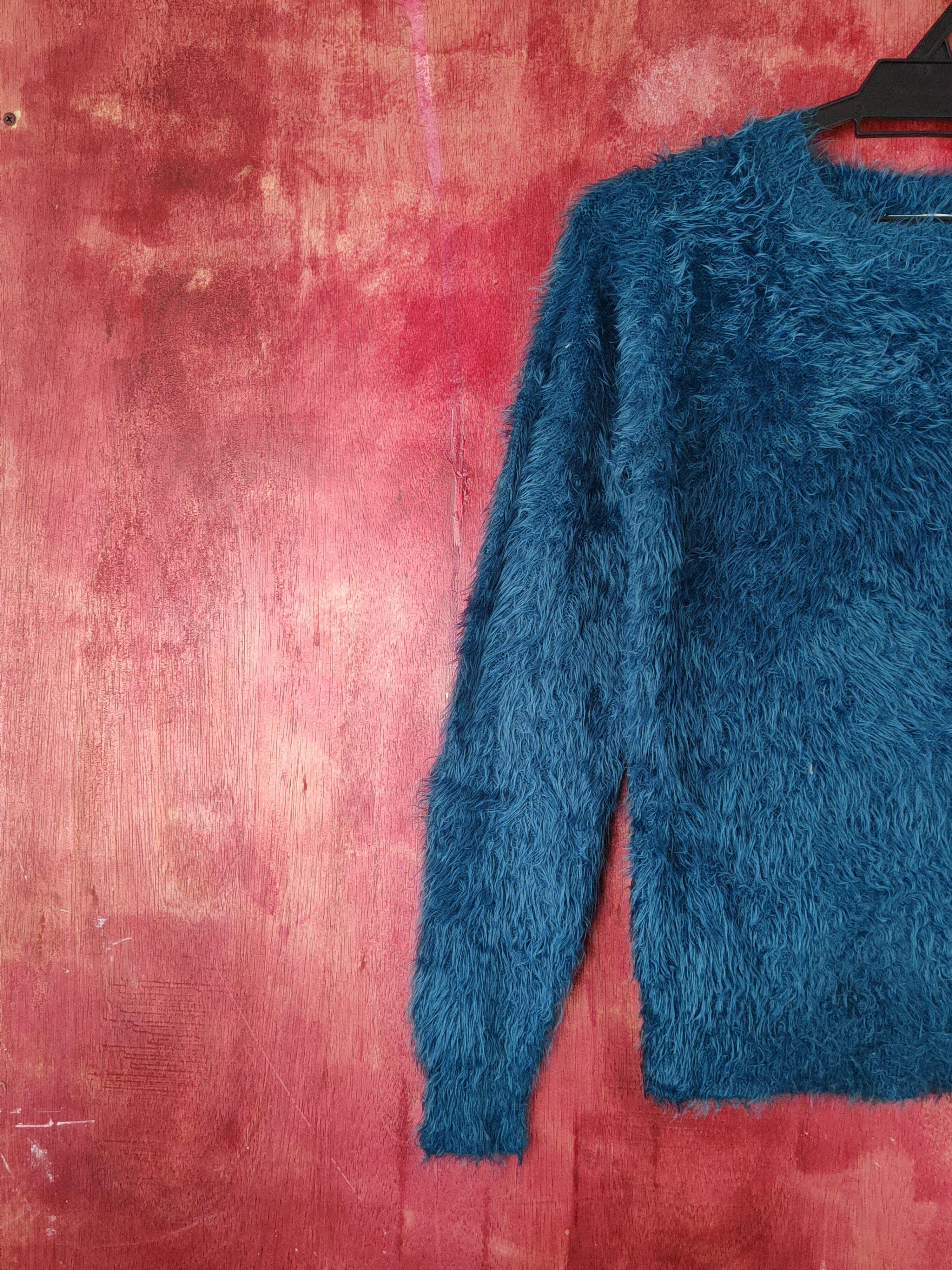 Aran Isles Knitwear Grove Dark Turquoise Shag Shaggy Fur Mohair Knitwear #S1888 Size M / US 6-8 / IT 42-44 - 3 Thumbnail