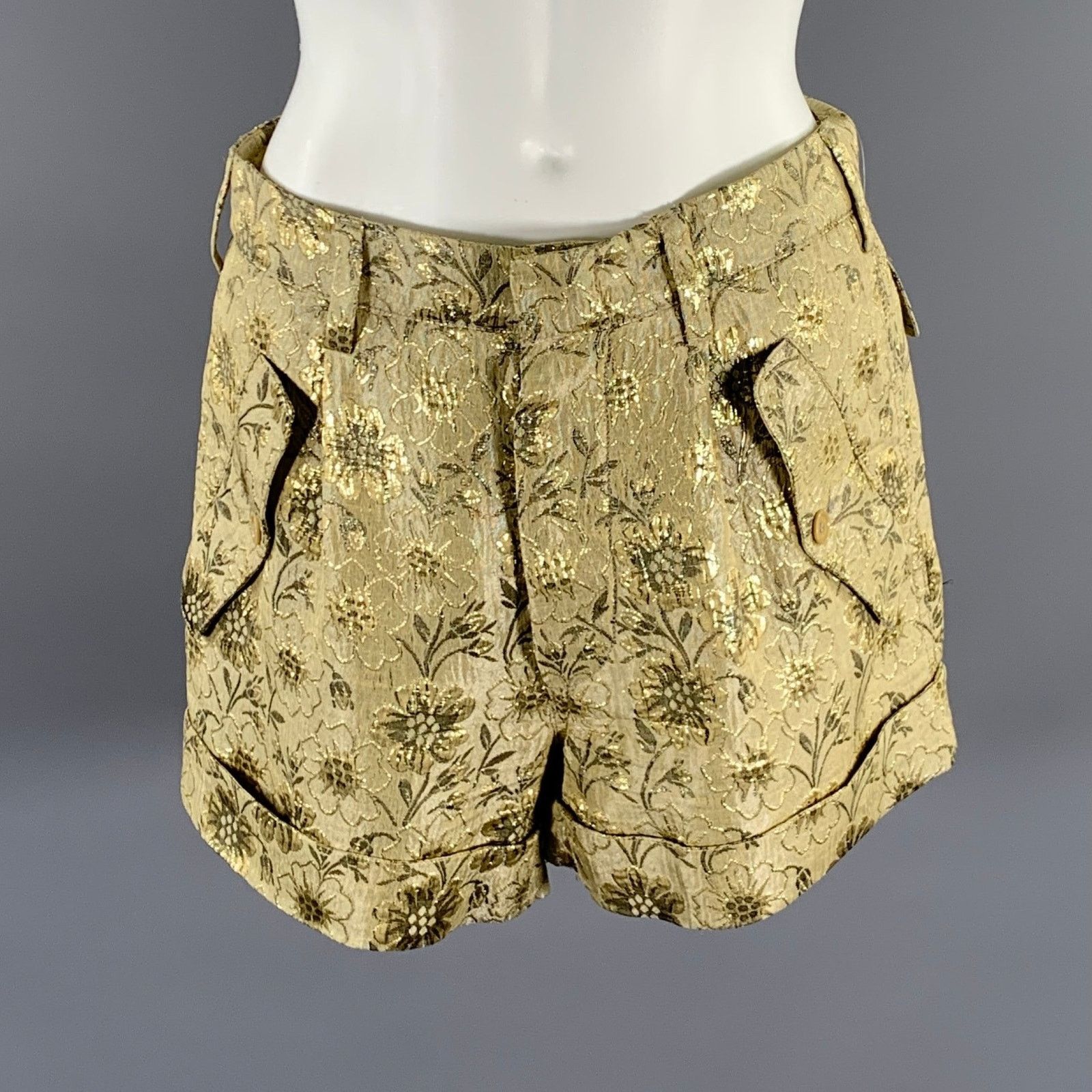 Etro ETRO Gold Silk Blend Floral Button Fly Shorts Size 2 Size 26" / US 2 / IT 38 - 1 Thumbnail