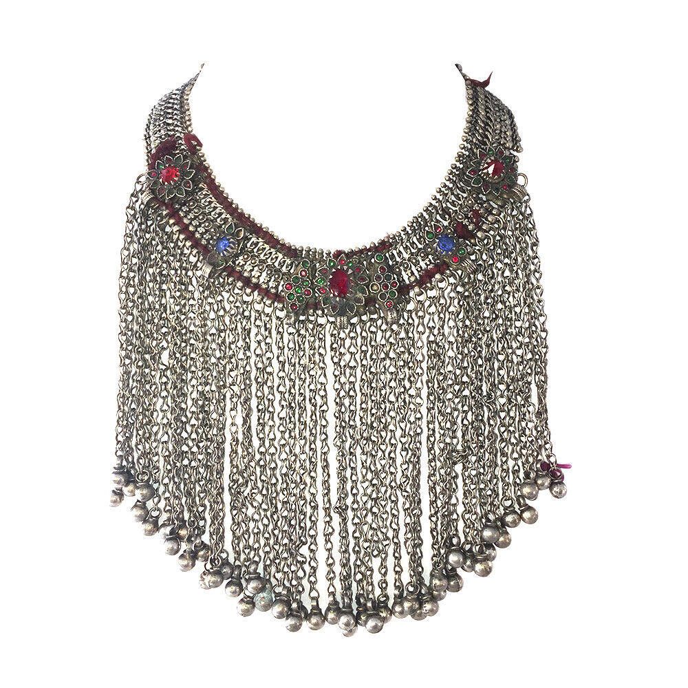 Designer Afghan Jingle Bell Tribal Glass Bib Necklace Size ONE SIZE - 1 Thumbnail