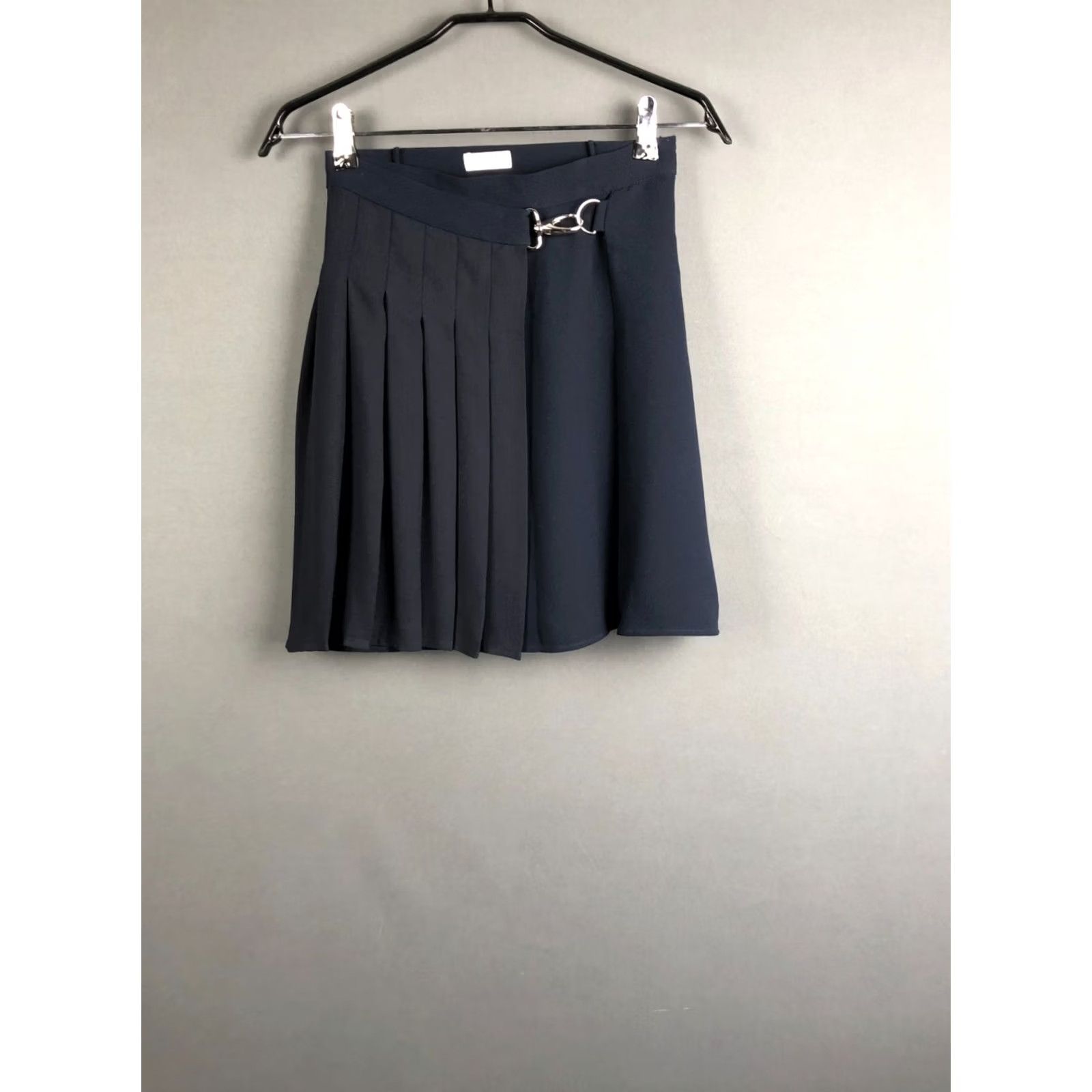 Vintage CLAUDIE PIERLOT Women’s Pleated Mini Skirt Size 36 Deep Navy Blue Polyester Blend Buckle Side Zip Short, Theme Classic, 36, Blue, Skirt, Women Size 25" / US 0 / IT 36 - 2 Thumbnail