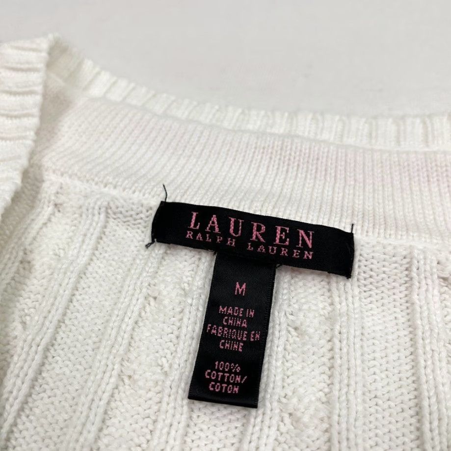 Ralph Lauren Ralph Lauren Sweater Womens M White Pink Cable Knit Tennis Academia Prep Y2K Size M / US 6-8 / IT 42-44 - 2 Thumbnail