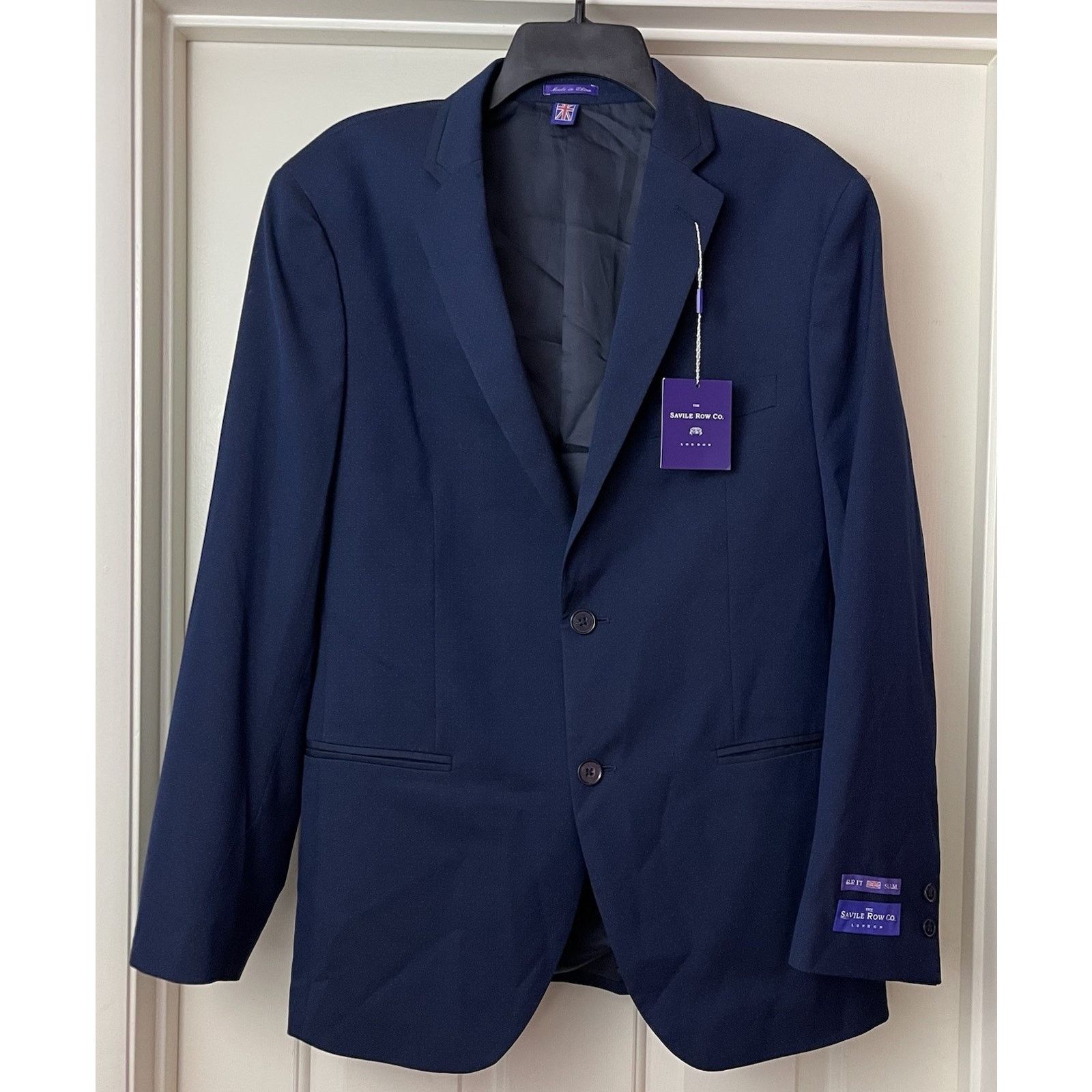 Savile Row Savile Row Co Blazer Mens 40R Blue Slim Fit Stretch 2 Button Size 40R - 4 Thumbnail