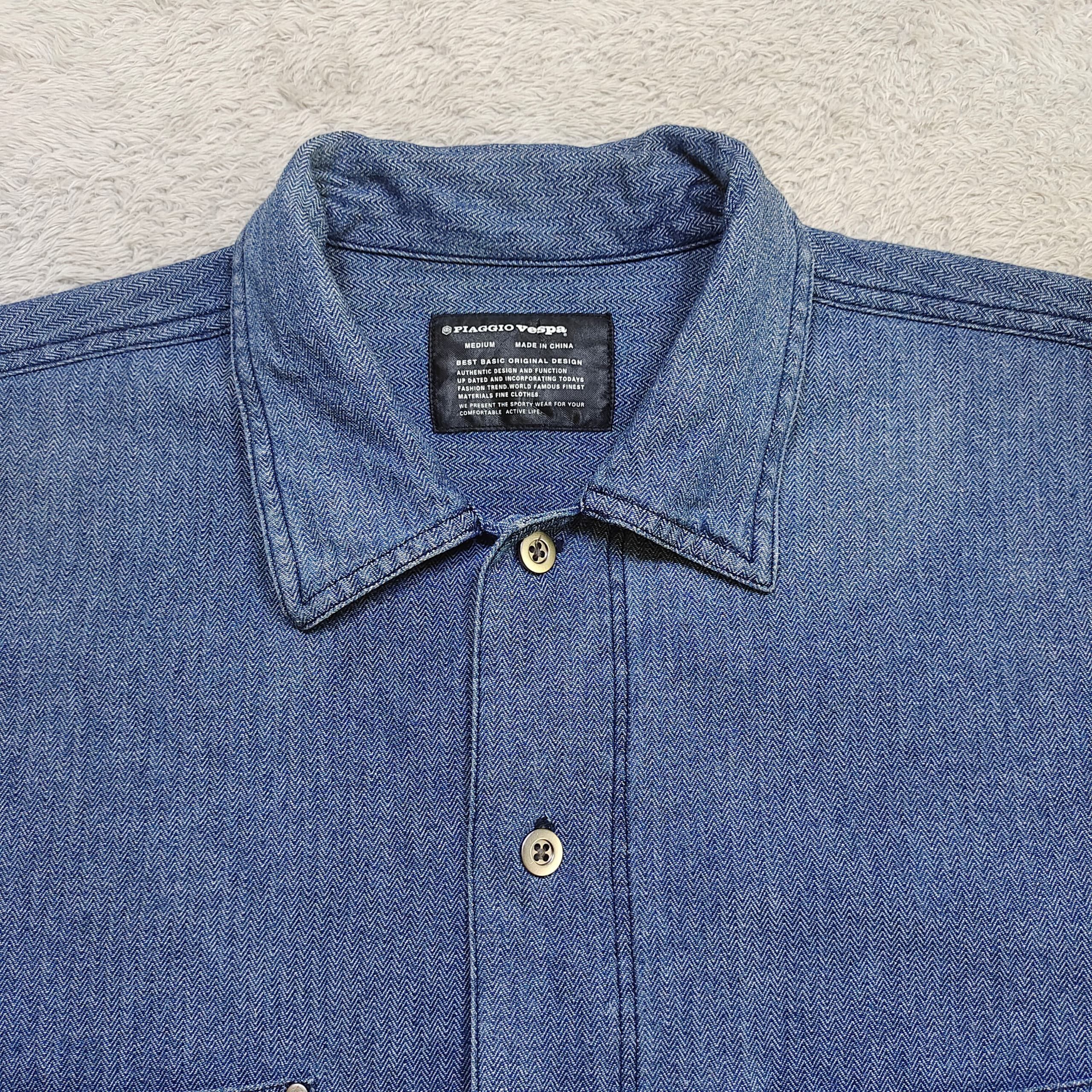 Vintage Piaggio Vespa button up shirt indigo jeans herringbone shirt Size US M / EU 48-50 / 2 - 3 Thumbnail