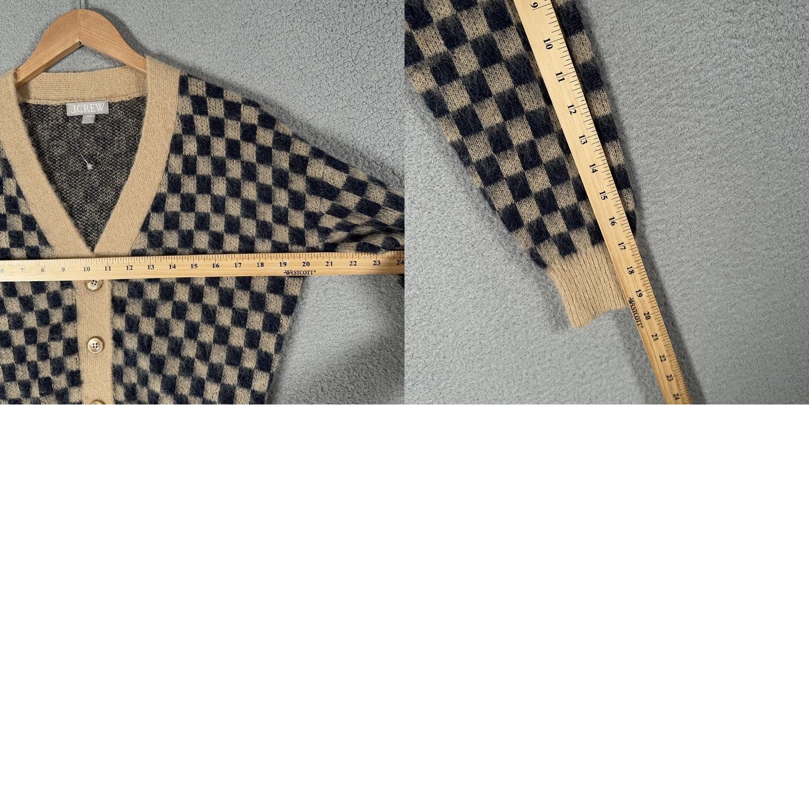 J.Crew J.Crew Cardigan Womens XXS Checkered V-Neck Raglan Knit Wool Alpaca Brushed Yarn Button Front Sweater Brown Navy Tan Pattern Size XXS / US 00 / IT 34 - 8 Thumbnail