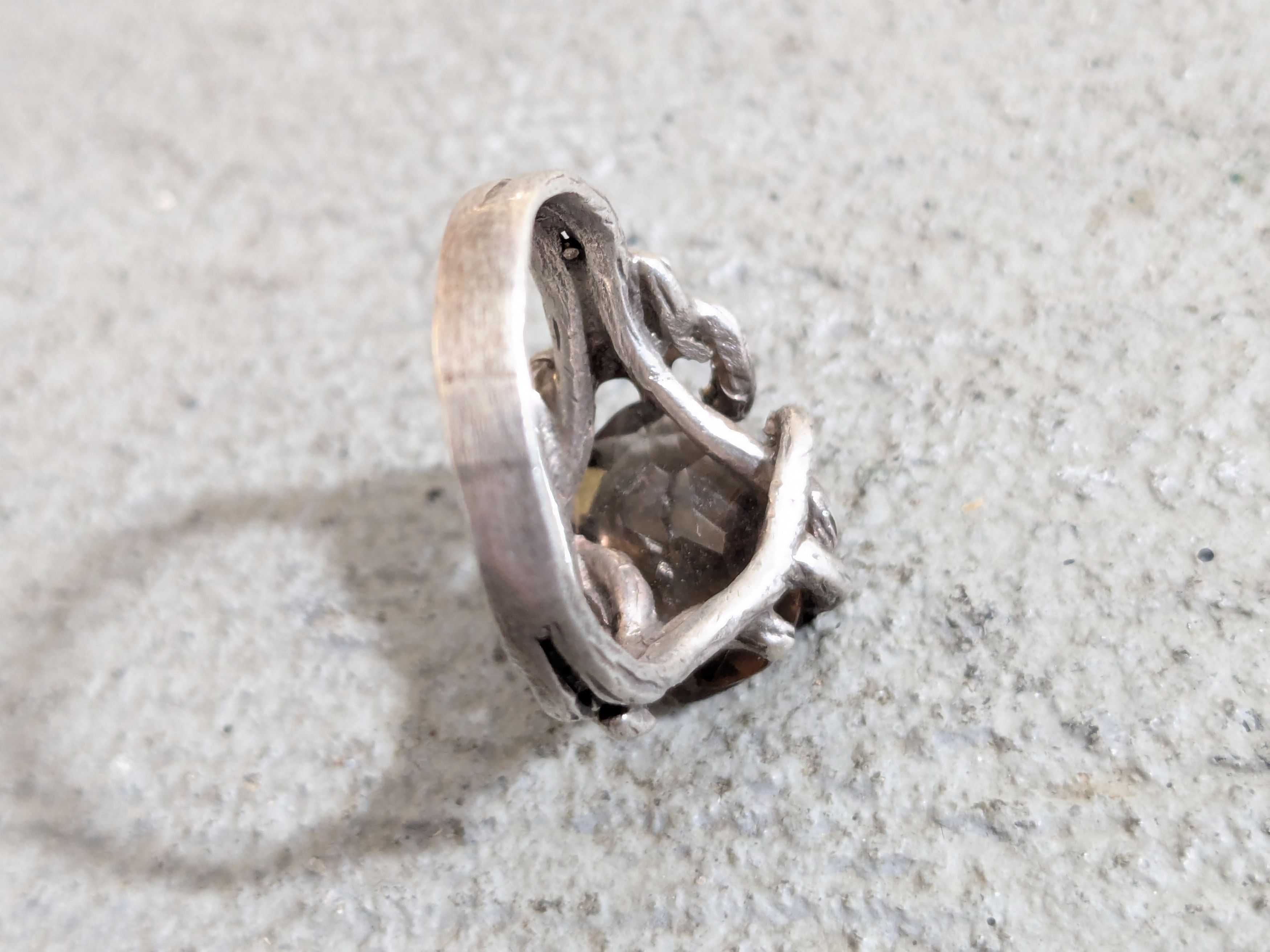 Vintage Vintage Sterling Silver Ring Smoky Quartz 8.25 Brutalist Size ONE SIZE - 10 Thumbnail