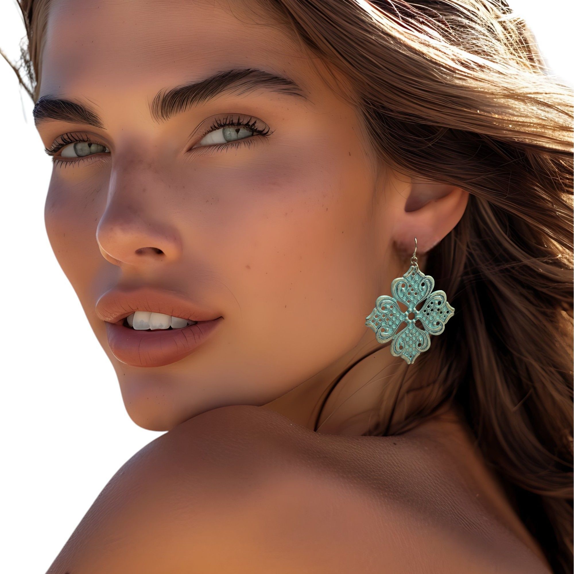 Vintage Ornate Filigree Mint Green Floral Earrings With Gold-Tone Size ONE SIZE - 2 Thumbnail