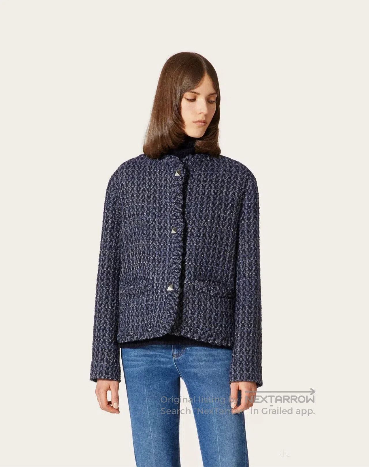 Valentino Valentino Navy Tweed Logo Cropped Coat. Size S / US 4 / IT 40 - 1 Thumbnail