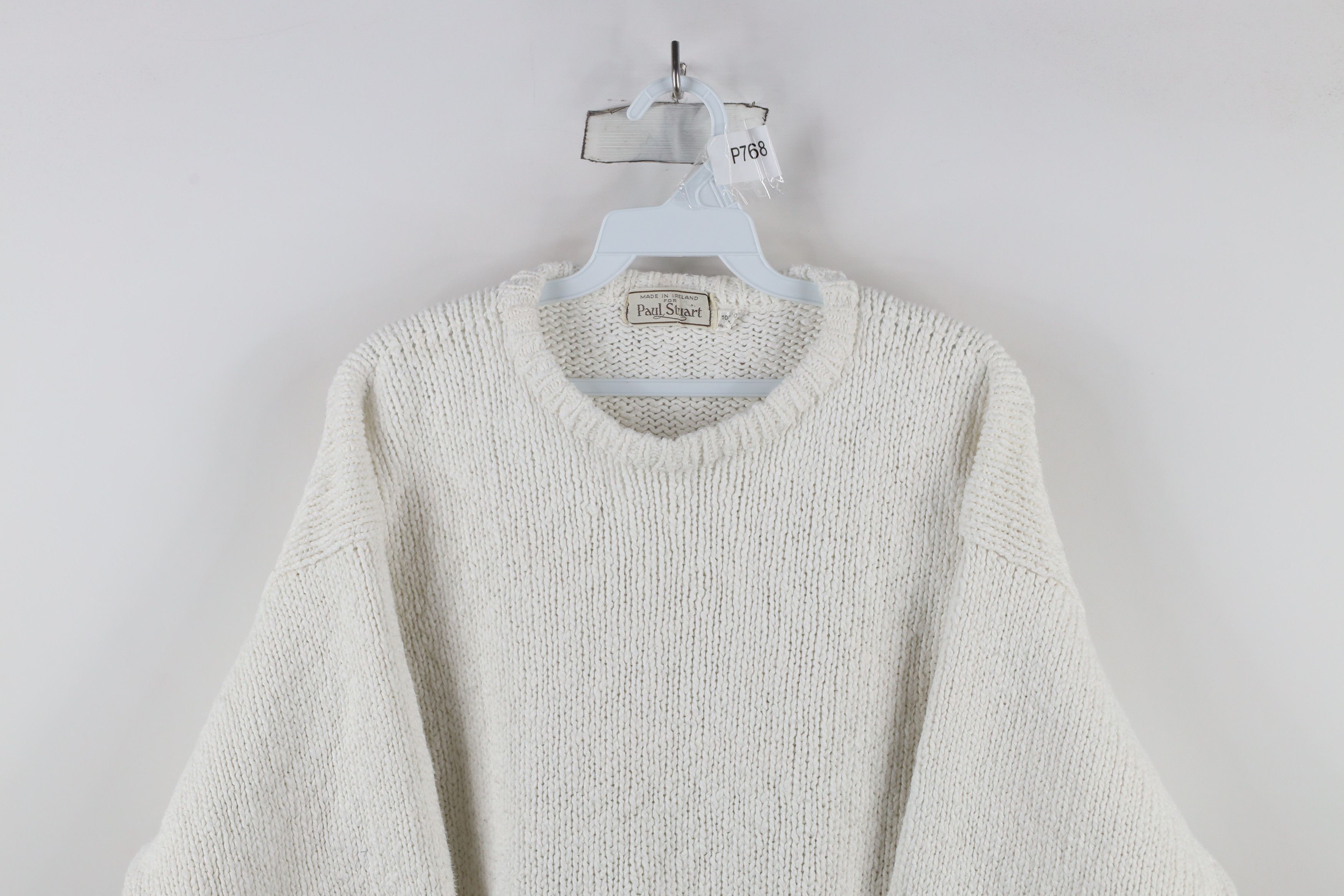 Paul Stuart × Vintage Vintage 90s Paul Stewart Cotton Knit Sweater White Ireland Size US M / EU 48-50 / 2 - 2 Thumbnail