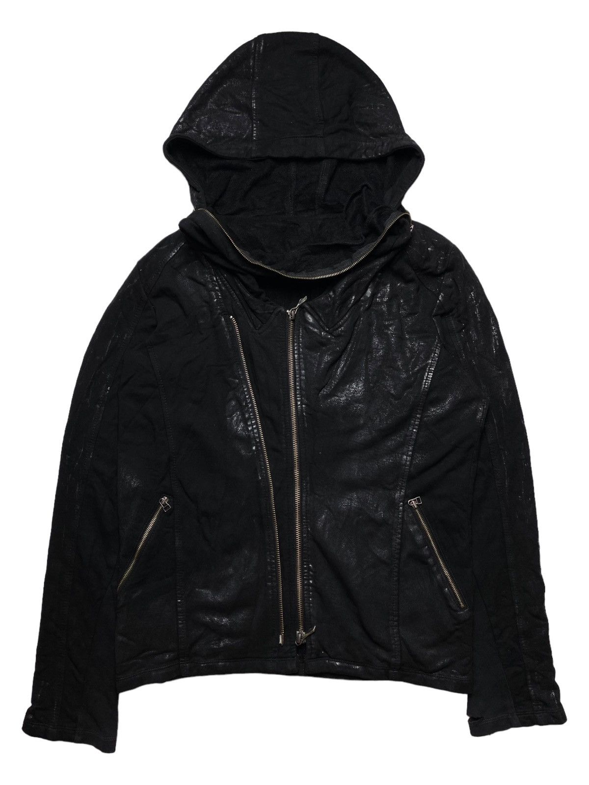 Pre-owned 14th Addiction Sold Out  - Waxed Zip Hoodie Bono Jacket In Black