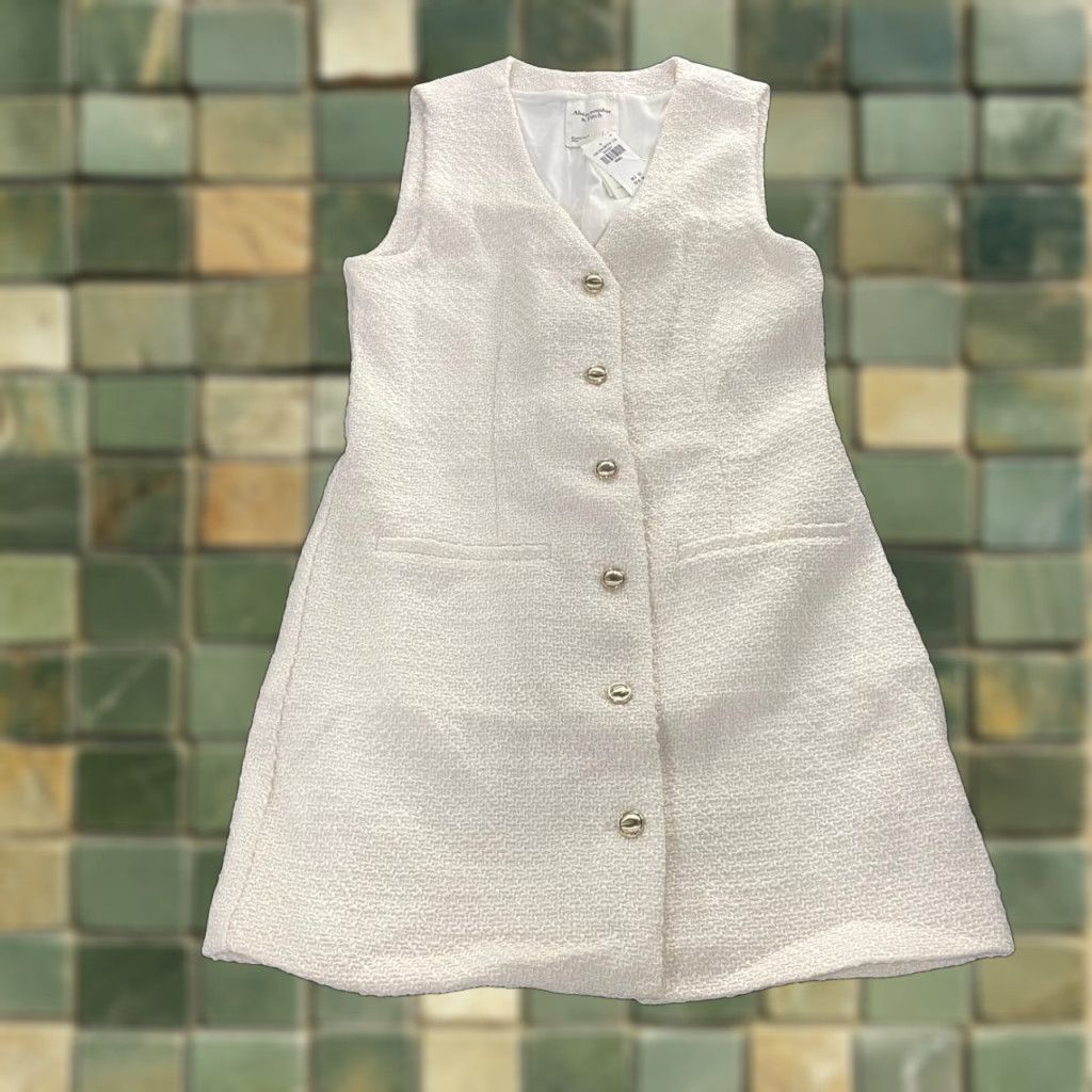 ABERCROMBIE & FITCH Tweed Mini Dress Women's Size S White Casual V-Neck  Sleeveless - www.disolcolor.com