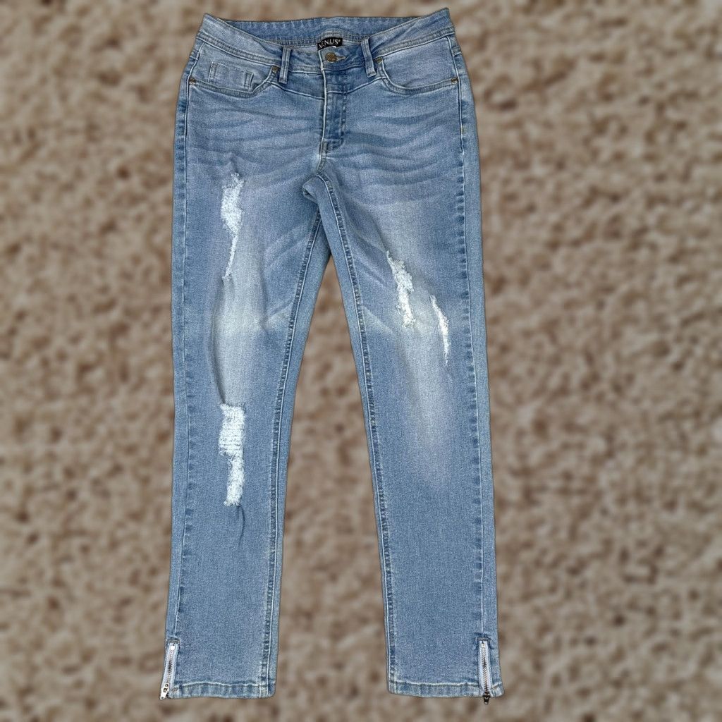 Venus Venus Jeans Womens 4 Blue Light Wash Skinny Ankle Zip Distressed Stretch Denim Size 28" / US 6 / IT 42 - 1 Thumbnail