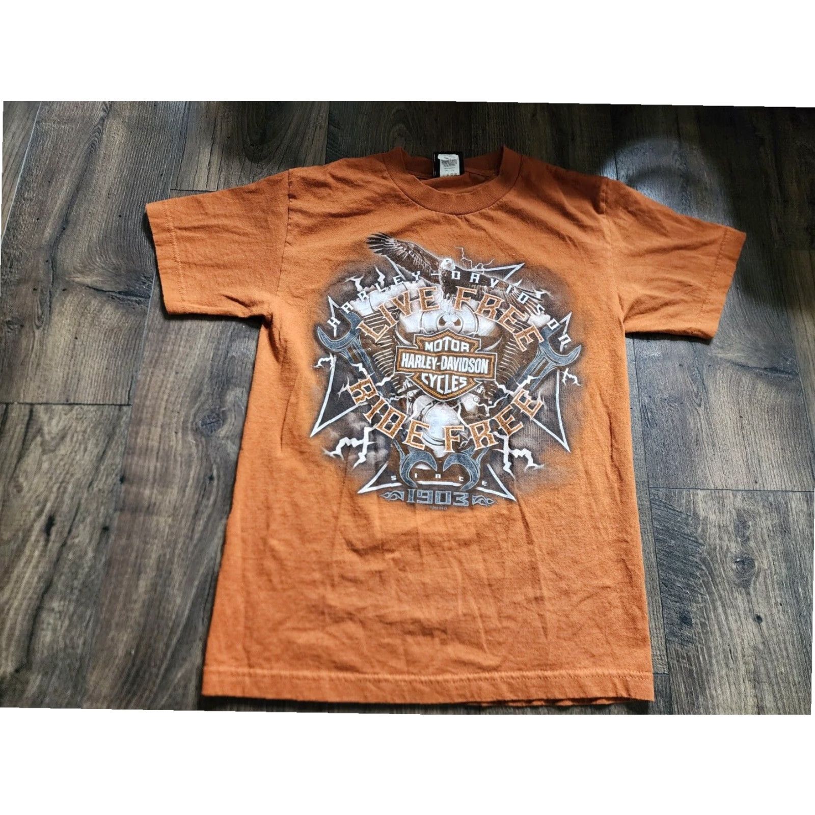 Harley Davidson Harley-Davidson T-Shirt Mens Orange Double Sided Natchez Trace Short Sleeve Size US S / EU 44-46 / 1 - 2 Thumbnail