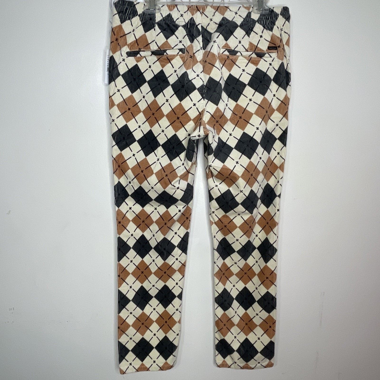 Pacsun PACSUN M Slim Argyle Corduroy PANTS Elastic Waist TAN GRAY Size 33" - 12 Thumbnail