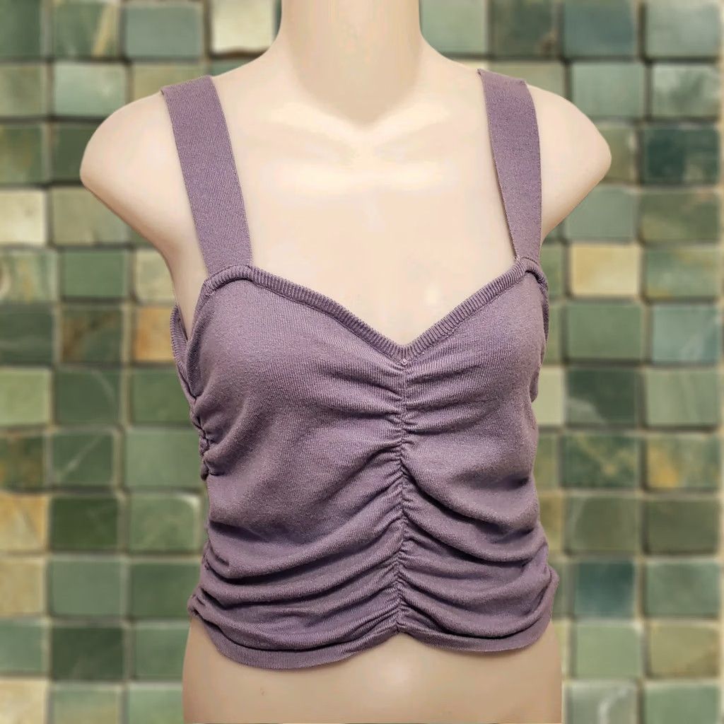 Vintage Active USA Womens Tank Top Lavender Purple Knit Sweetheart Rouched Sleeveless Cropped Slim L Size L / US 10 / IT 46 - 1 Thumbnail