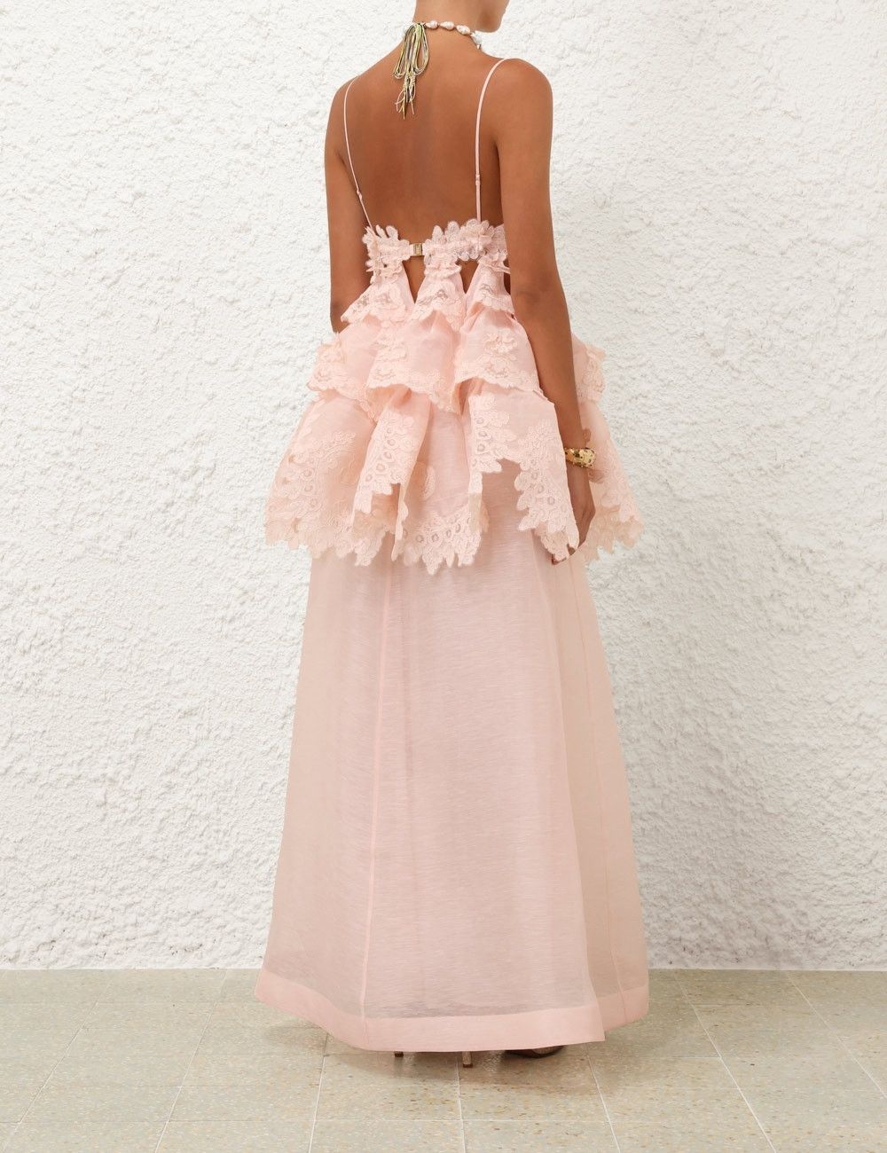 Zimmermann oc11z0925 Crush Tiered Lace Maxi Dress in Pale Pink Size L / US 10 / IT 46 - 4 Thumbnail