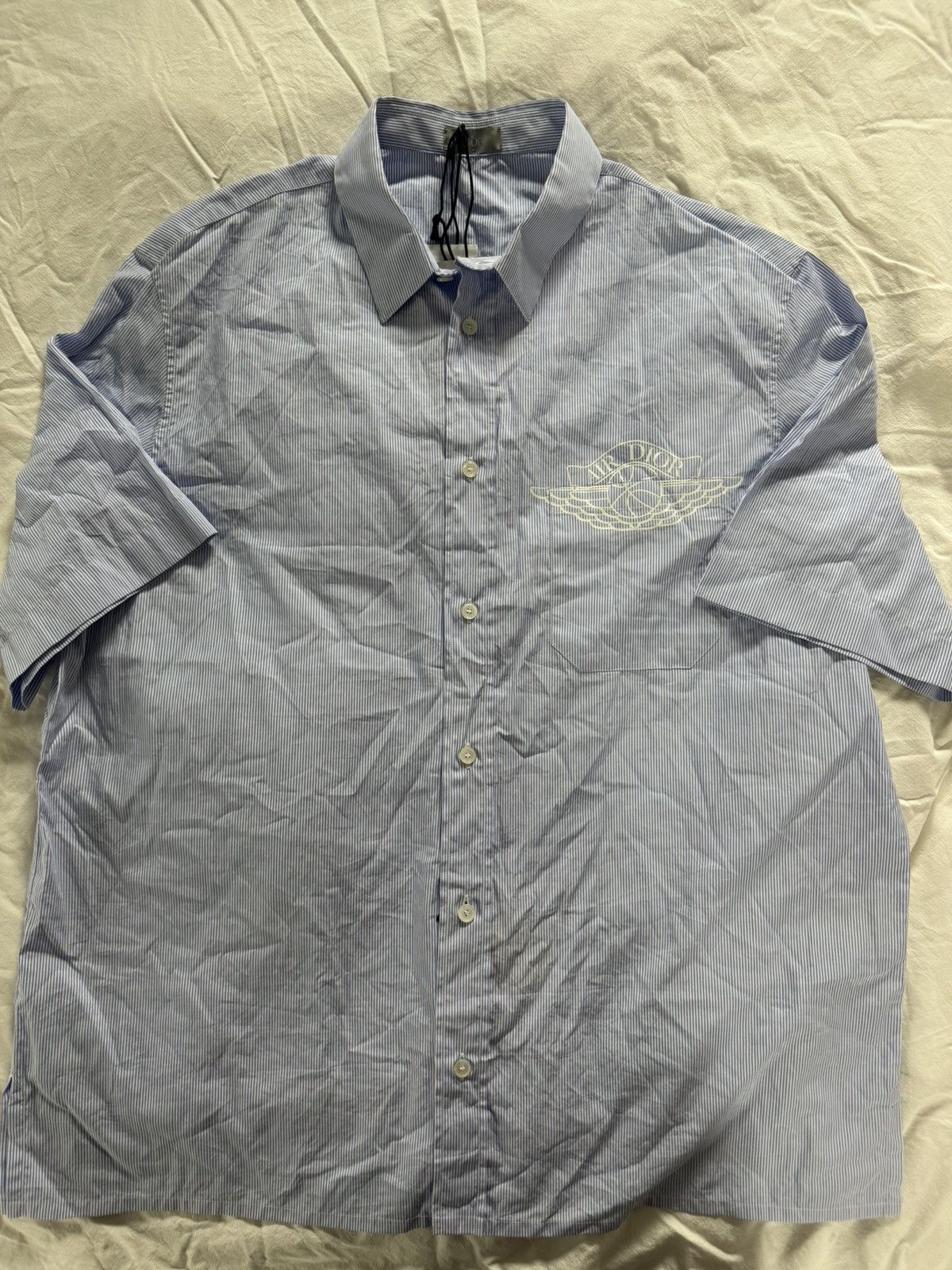 Dior × Jordan Brand Dior Air Jordan "Air Dior" pinstripe short sleeve buttonup Size US M / EU 48-50 / 2 - 1 Thumbnail